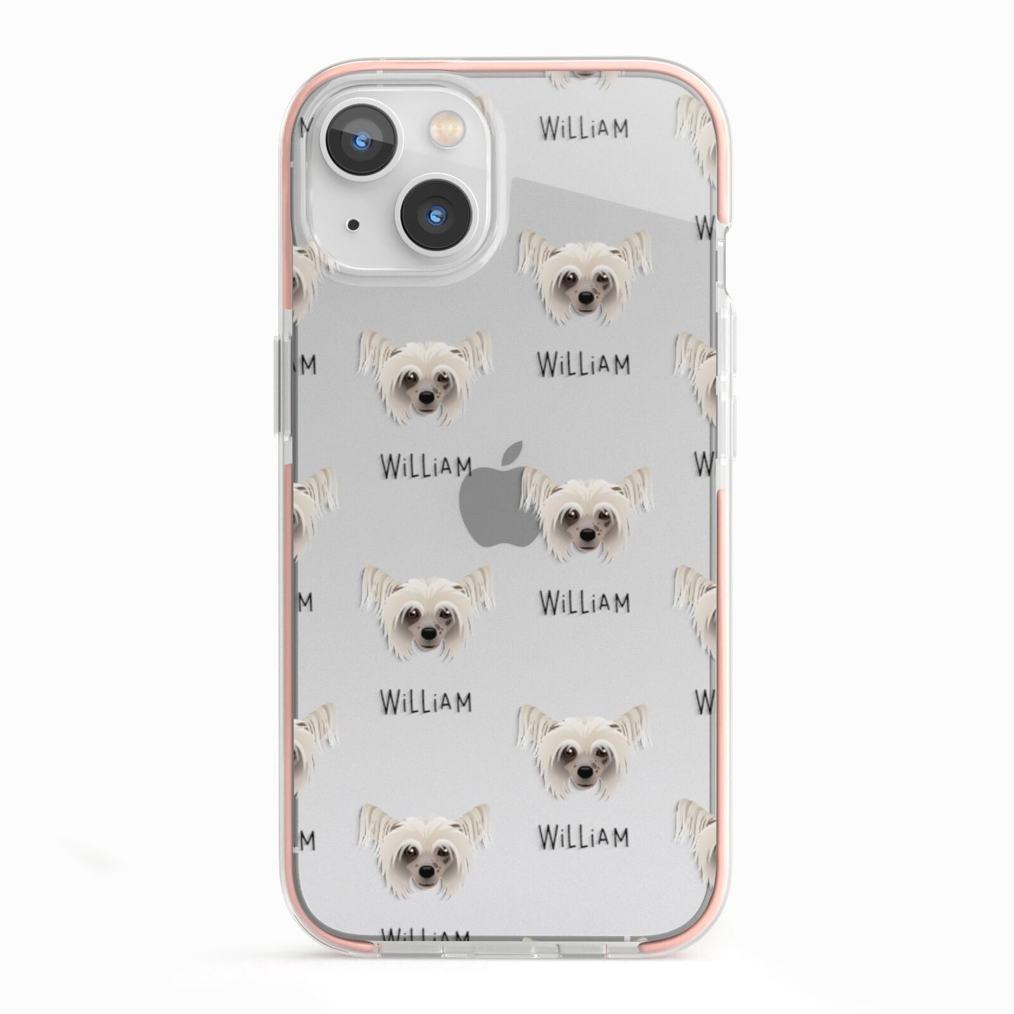 Hairless Chinese Crested Icon with Name iPhone 13 TPU Impact Case with Pink Edges