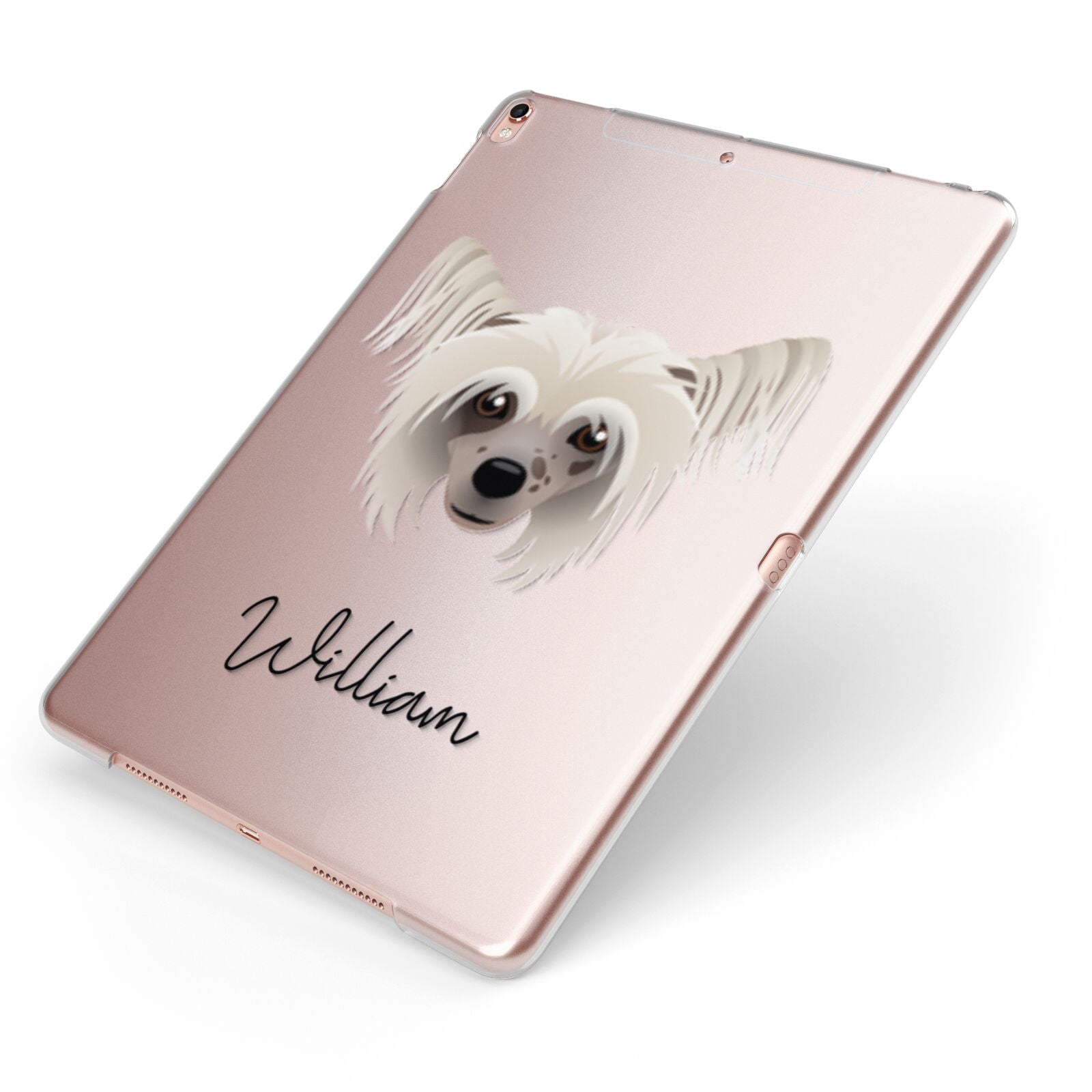 Hairless Chinese Crested Personalised Apple iPad Case on Rose Gold iPad Side View