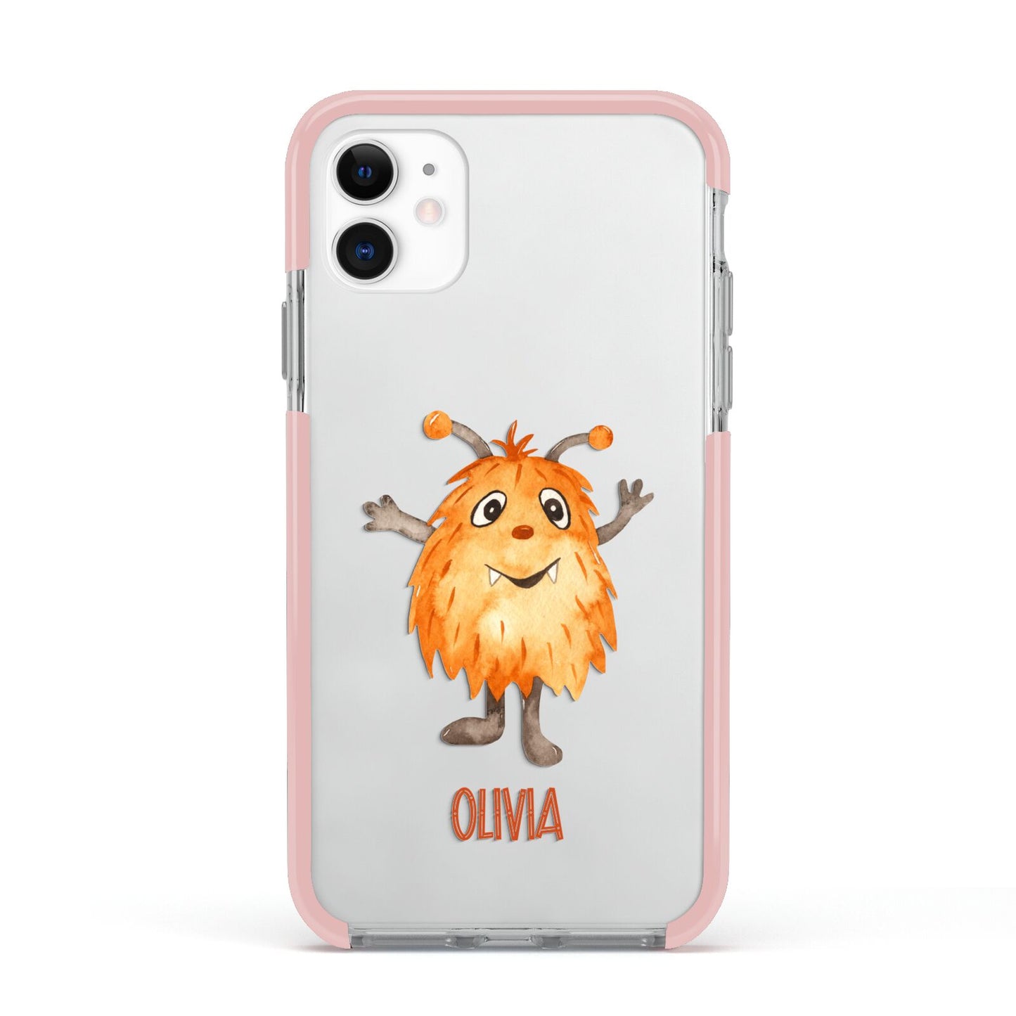 Hairy Halloween Monster Apple iPhone 11 in White with Pink Impact Case