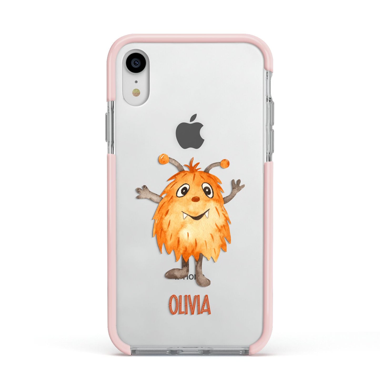 Hairy Halloween Monster Apple iPhone XR Impact Case Pink Edge on Silver Phone