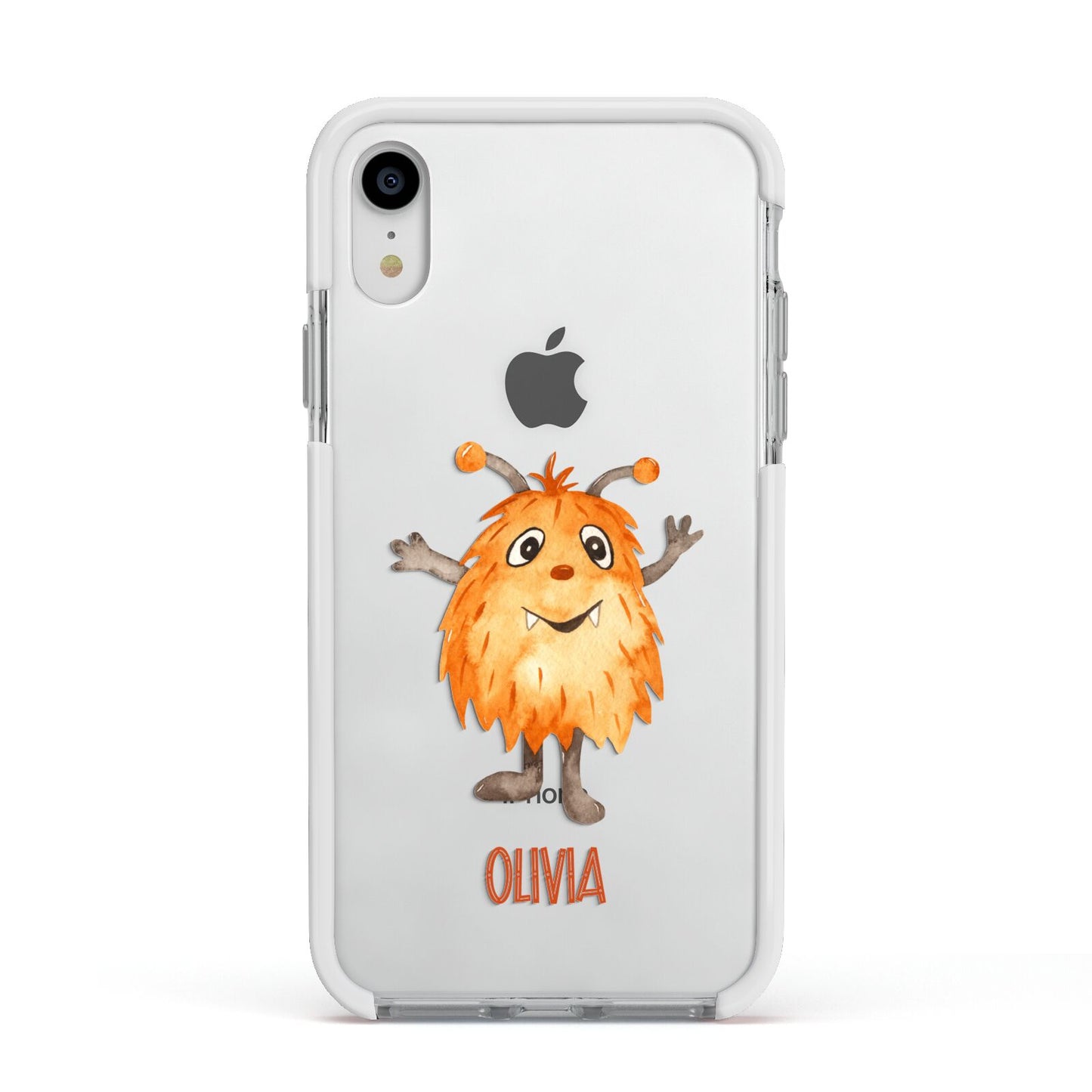 Hairy Halloween Monster Apple iPhone XR Impact Case White Edge on Silver Phone