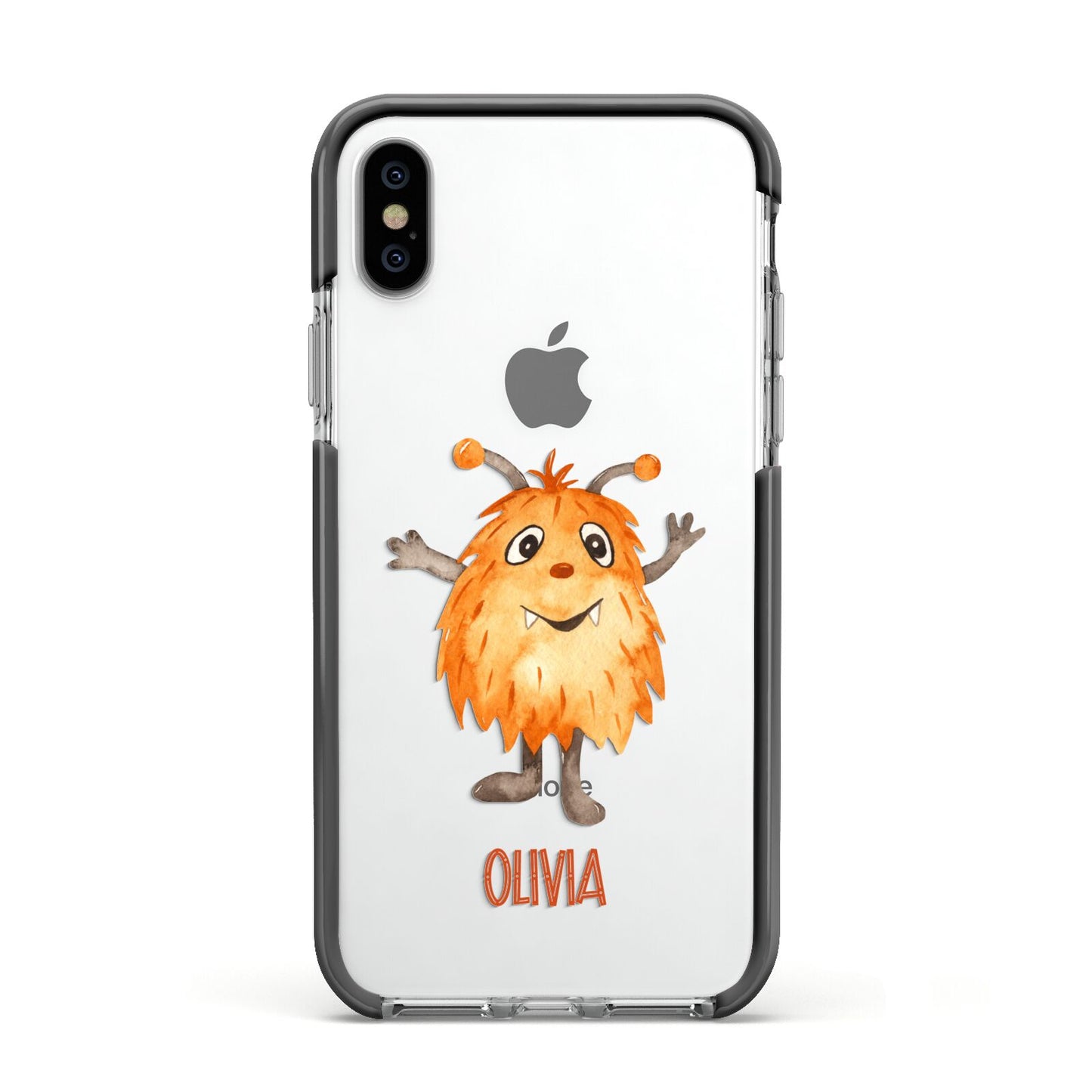 Hairy Halloween Monster Apple iPhone Xs Impact Case Black Edge on Silver Phone