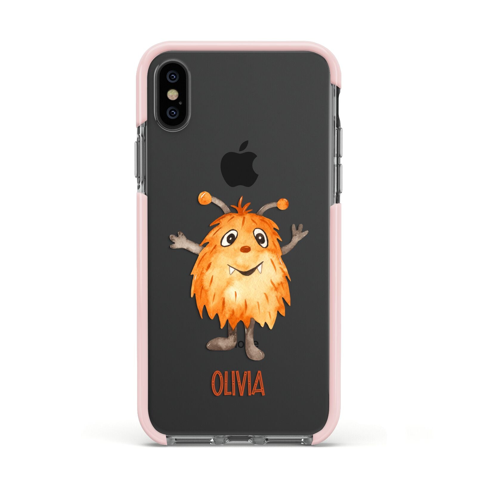 Hairy Halloween Monster Apple iPhone Xs Impact Case Pink Edge on Black Phone