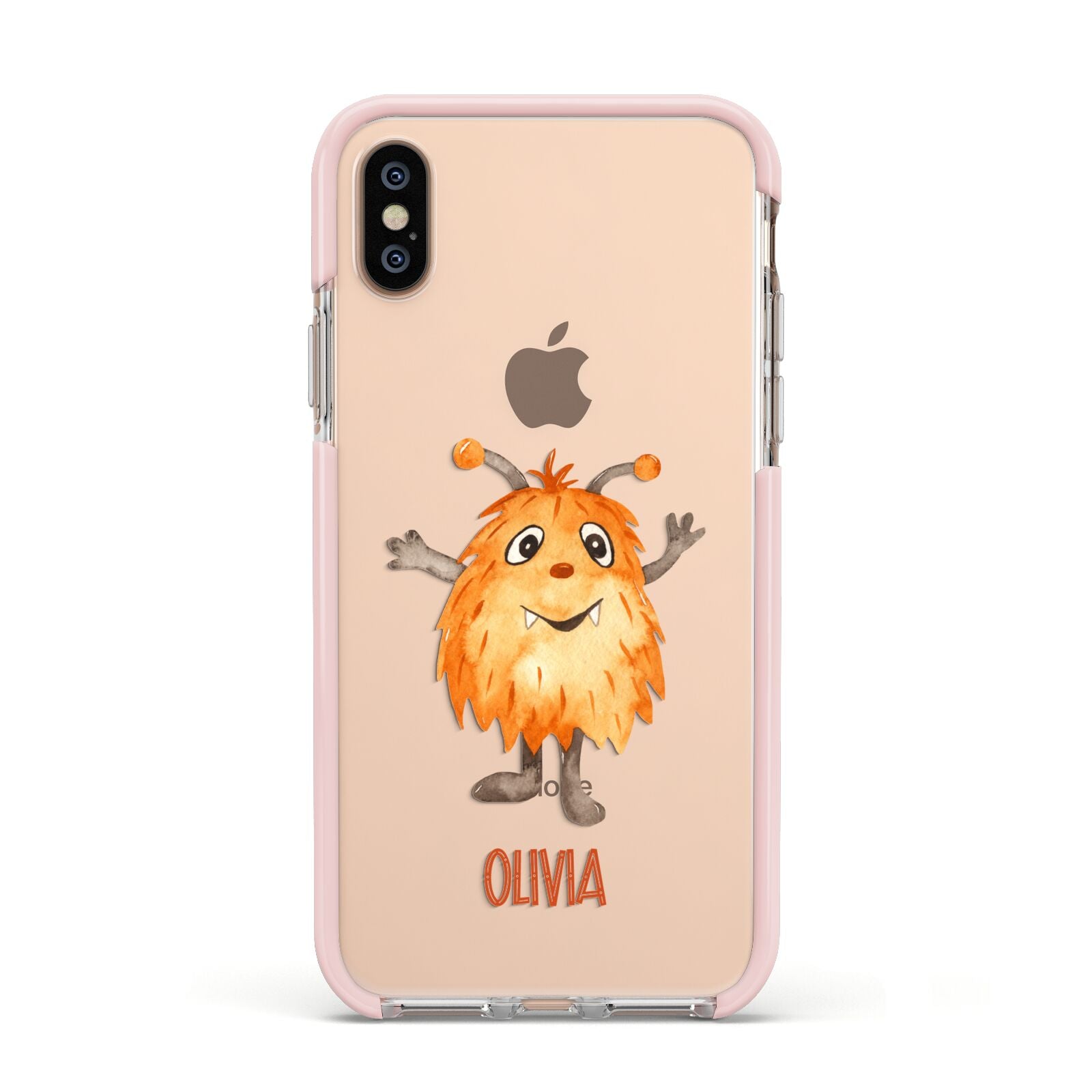 Hairy Halloween Monster Apple iPhone Xs Impact Case Pink Edge on Gold Phone