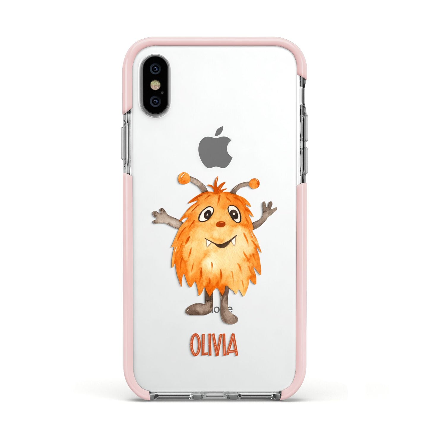 Hairy Halloween Monster Apple iPhone Xs Impact Case Pink Edge on Silver Phone