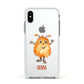 Hairy Halloween Monster Apple iPhone Xs Impact Case White Edge on Silver Phone
