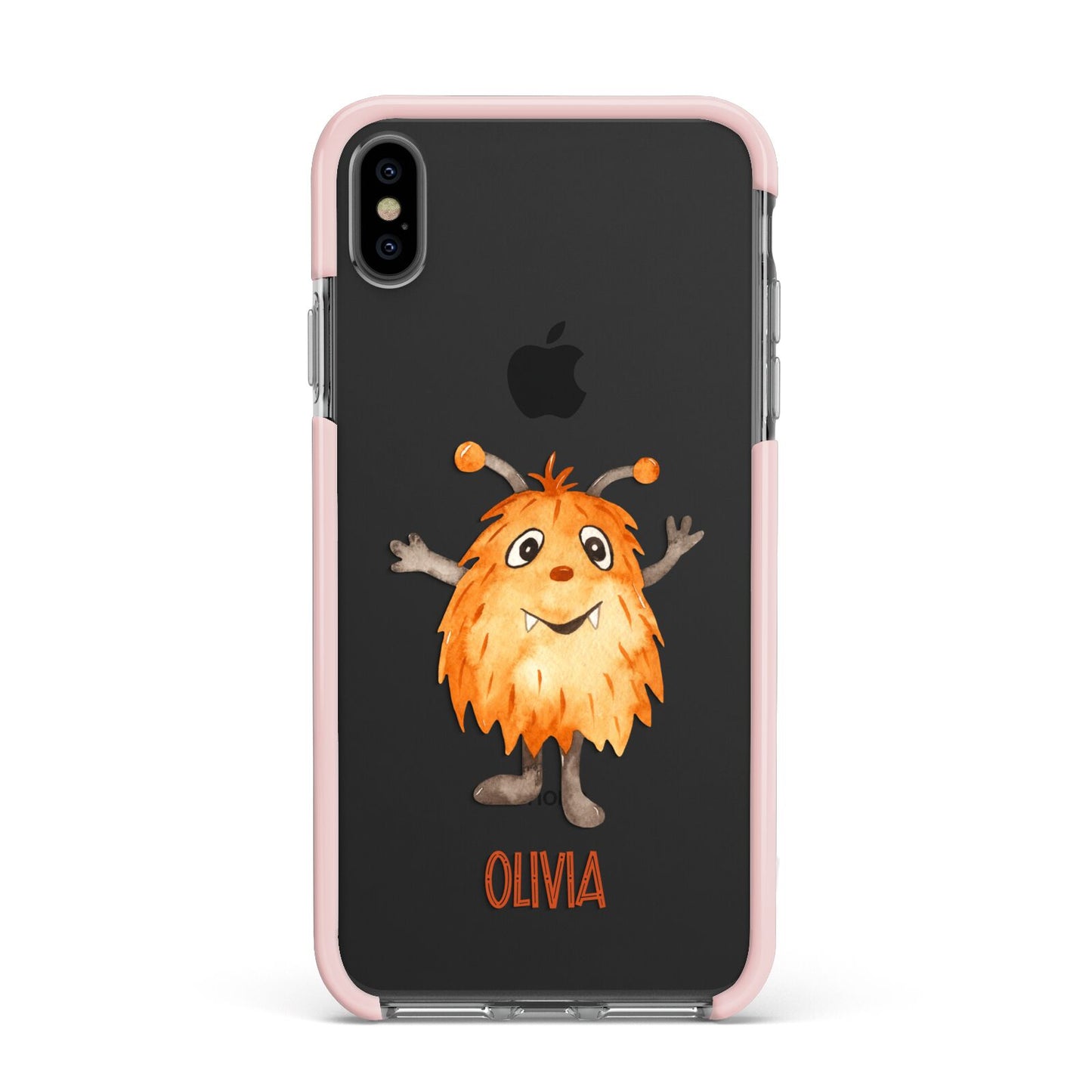 Hairy Halloween Monster Apple iPhone Xs Max Impact Case Pink Edge on Black Phone