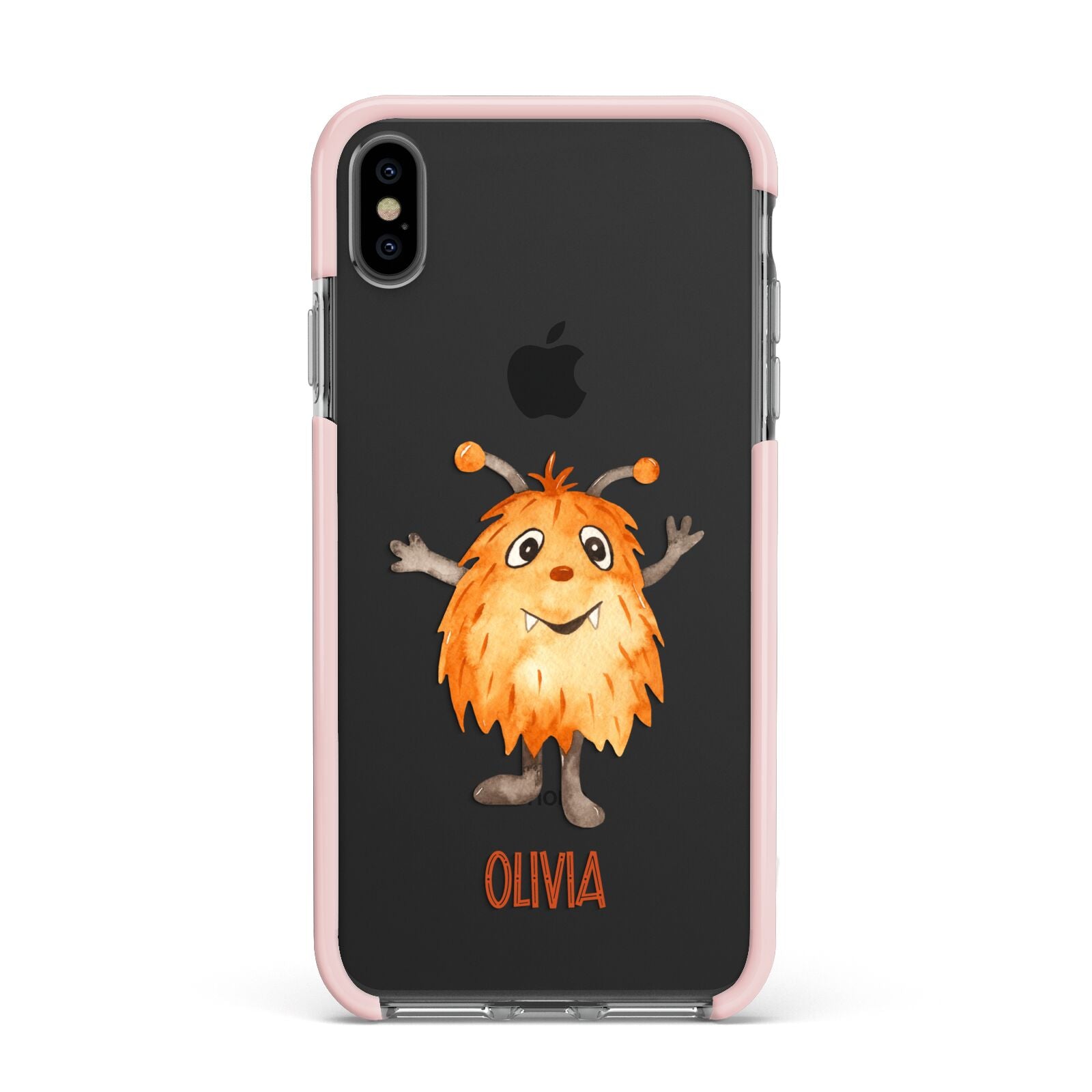 Hairy Halloween Monster Apple iPhone Xs Max Impact Case Pink Edge on Black Phone