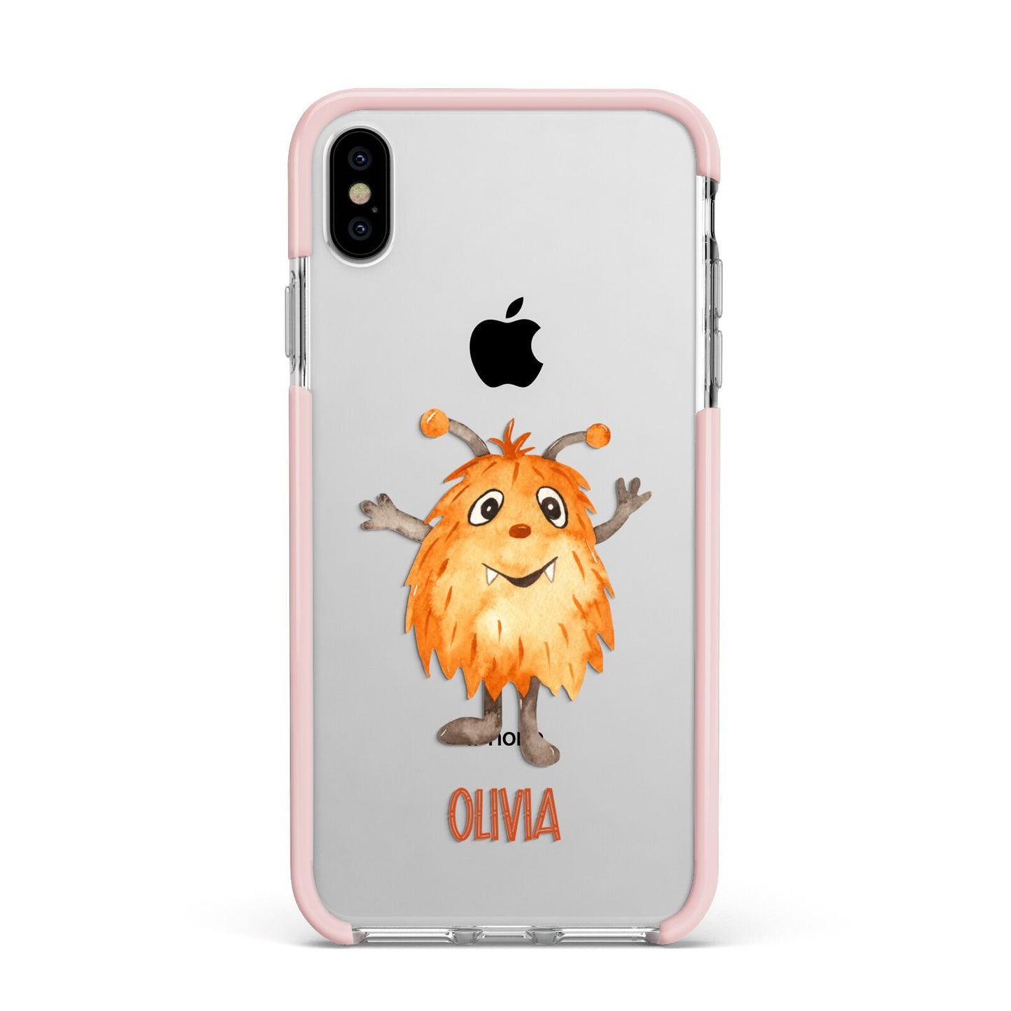 Hairy Halloween Monster Apple iPhone Xs Max Impact Case Pink Edge on Silver Phone