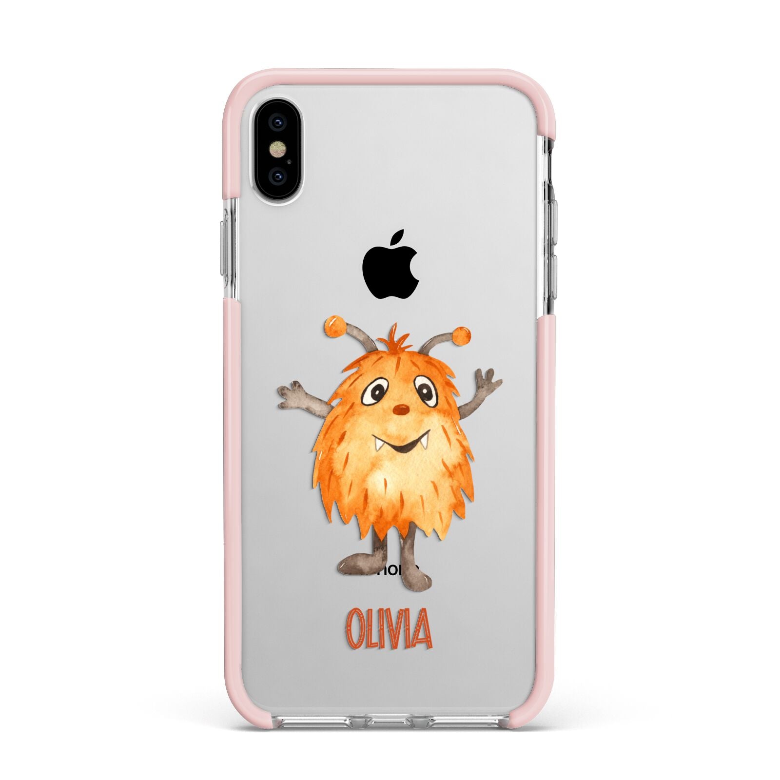 Hairy Halloween Monster Apple iPhone Xs Max Impact Case Pink Edge on Silver Phone