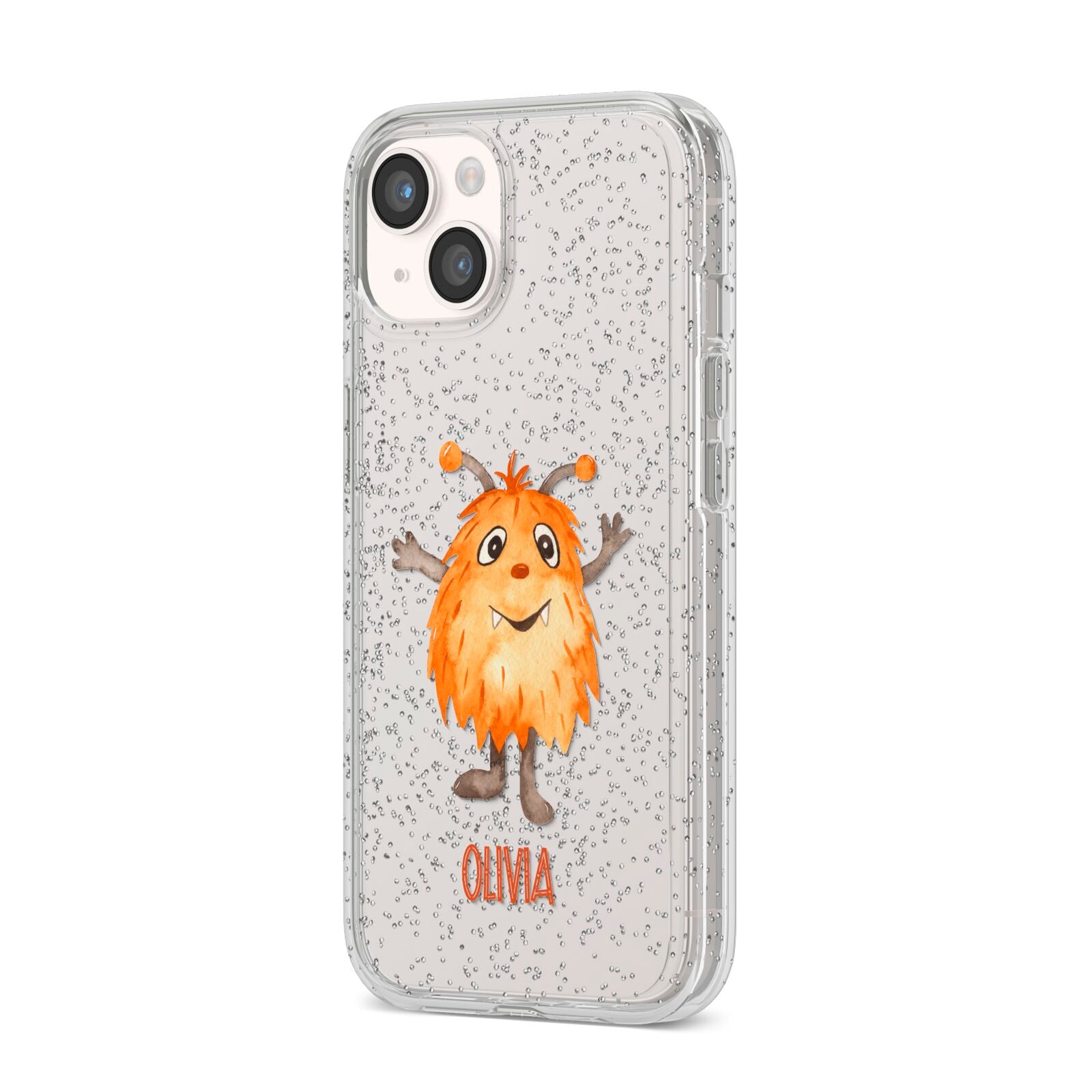 Hairy Halloween Monster iPhone 14 Glitter Tough Case Starlight Angled Image
