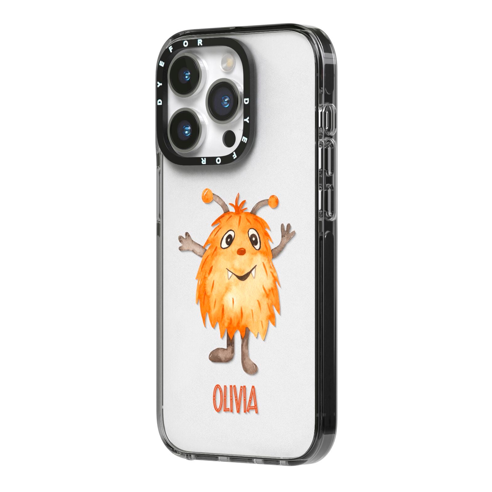 Hairy Halloween Monster iPhone 14 Pro Black Impact Case Side Angle on Silver phone