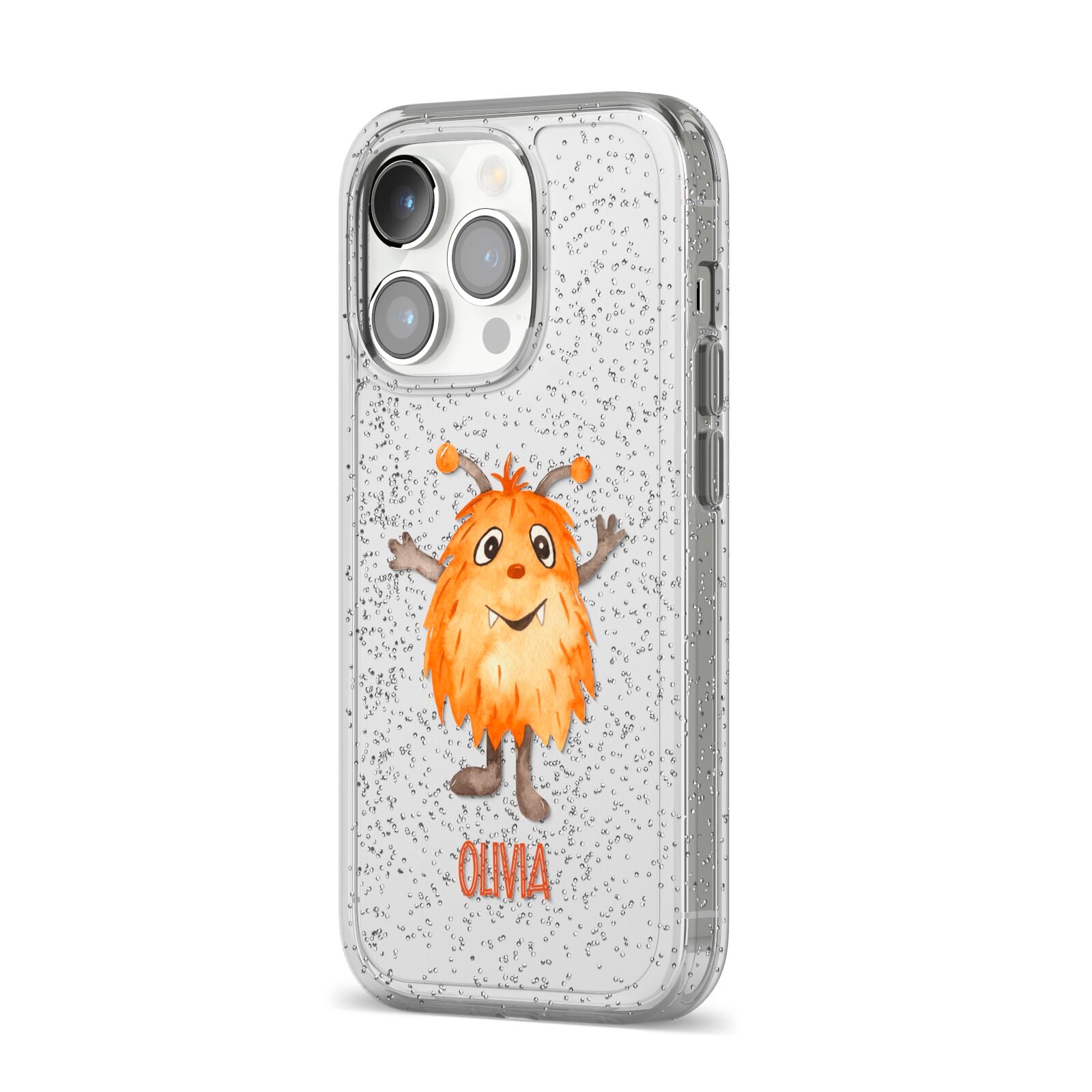 Hairy Halloween Monster iPhone 14 Pro Glitter Tough Case Silver Angled Image