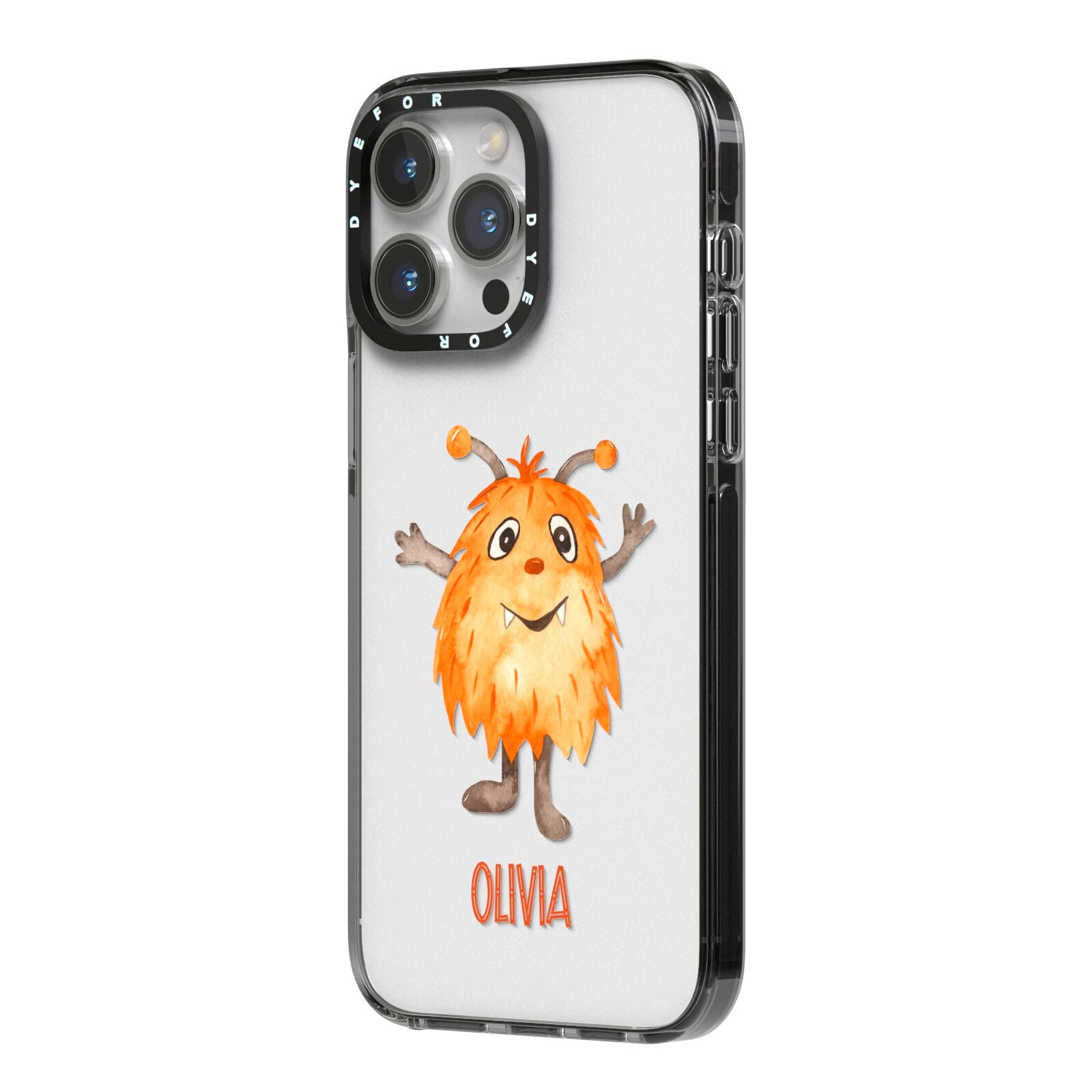 Hairy Halloween Monster iPhone 14 Pro Max Black Impact Case Side Angle on Silver phone