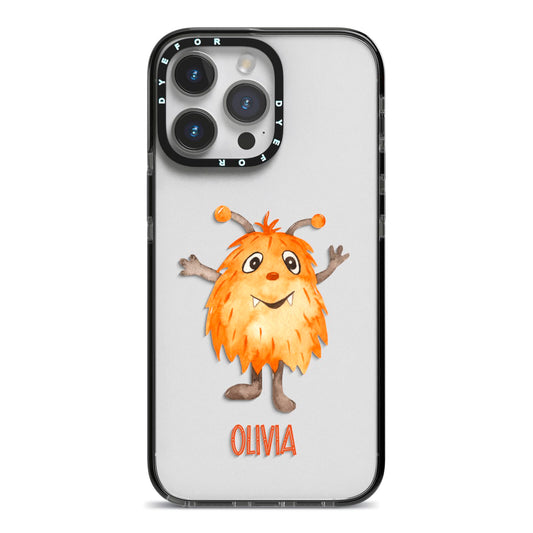 Hairy Halloween Monster iPhone 14 Pro Max Black Impact Case on Silver phone