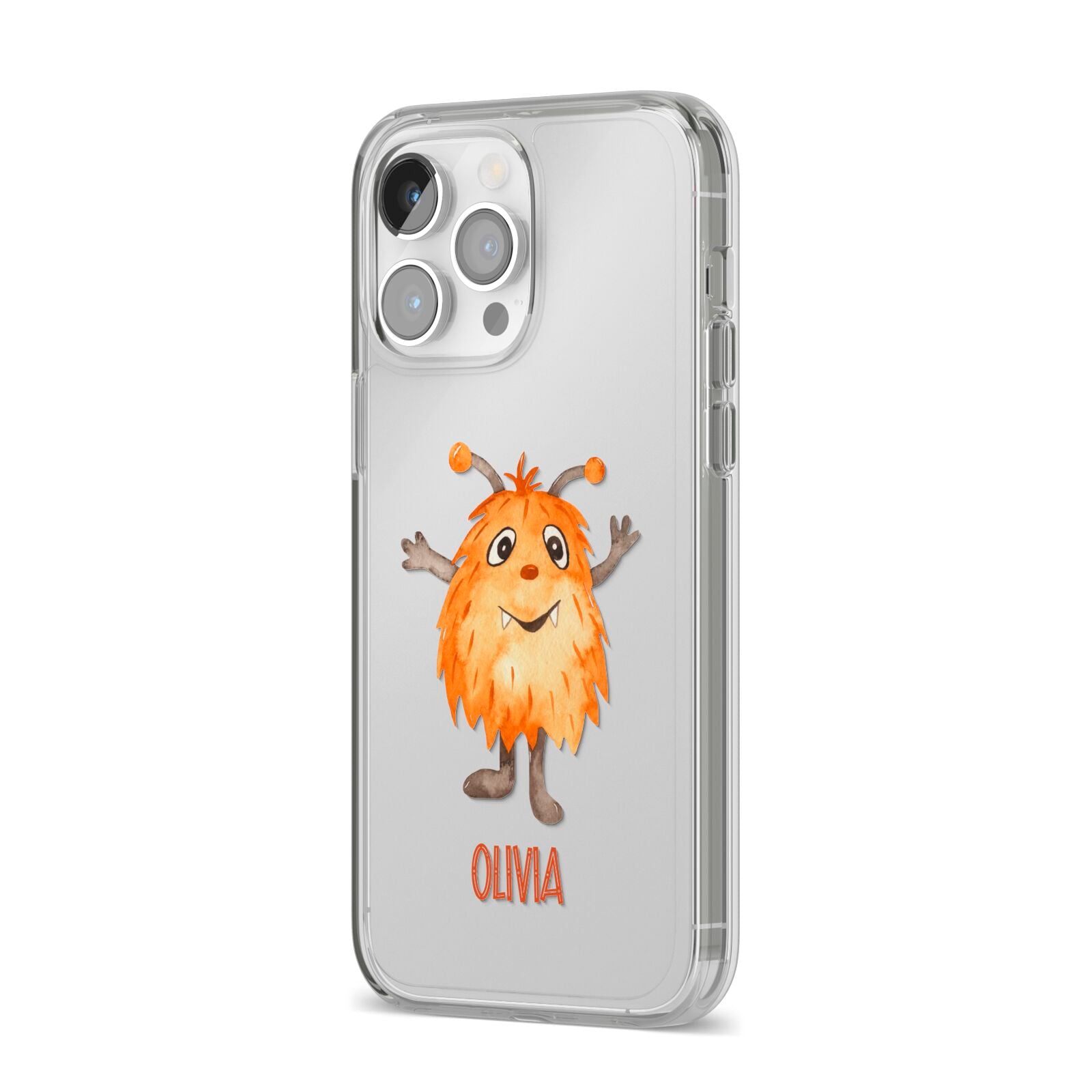 Hairy Halloween Monster iPhone 14 Pro Max Clear Tough Case Silver Angled Image