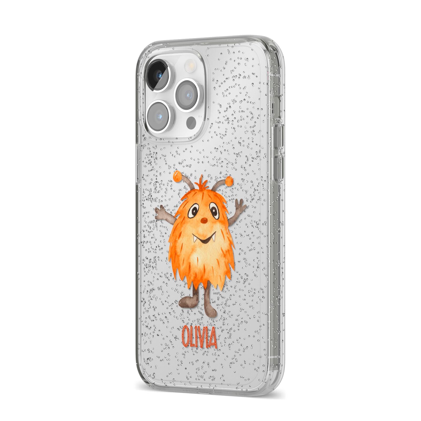 Hairy Halloween Monster iPhone 14 Pro Max Glitter Tough Case Silver Angled Image