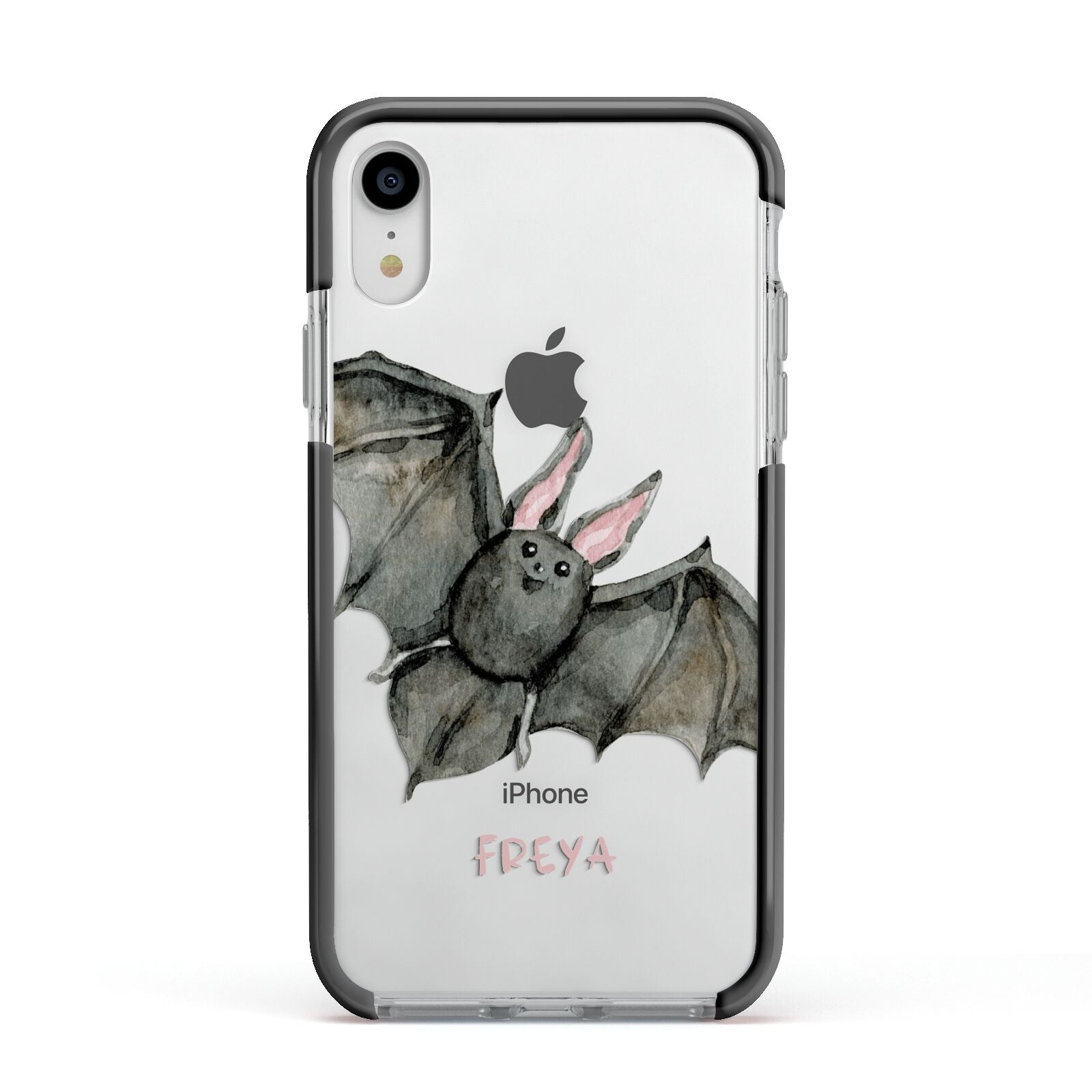 Halloween Bat Apple iPhone XR Impact Case Black Edge on Silver Phone