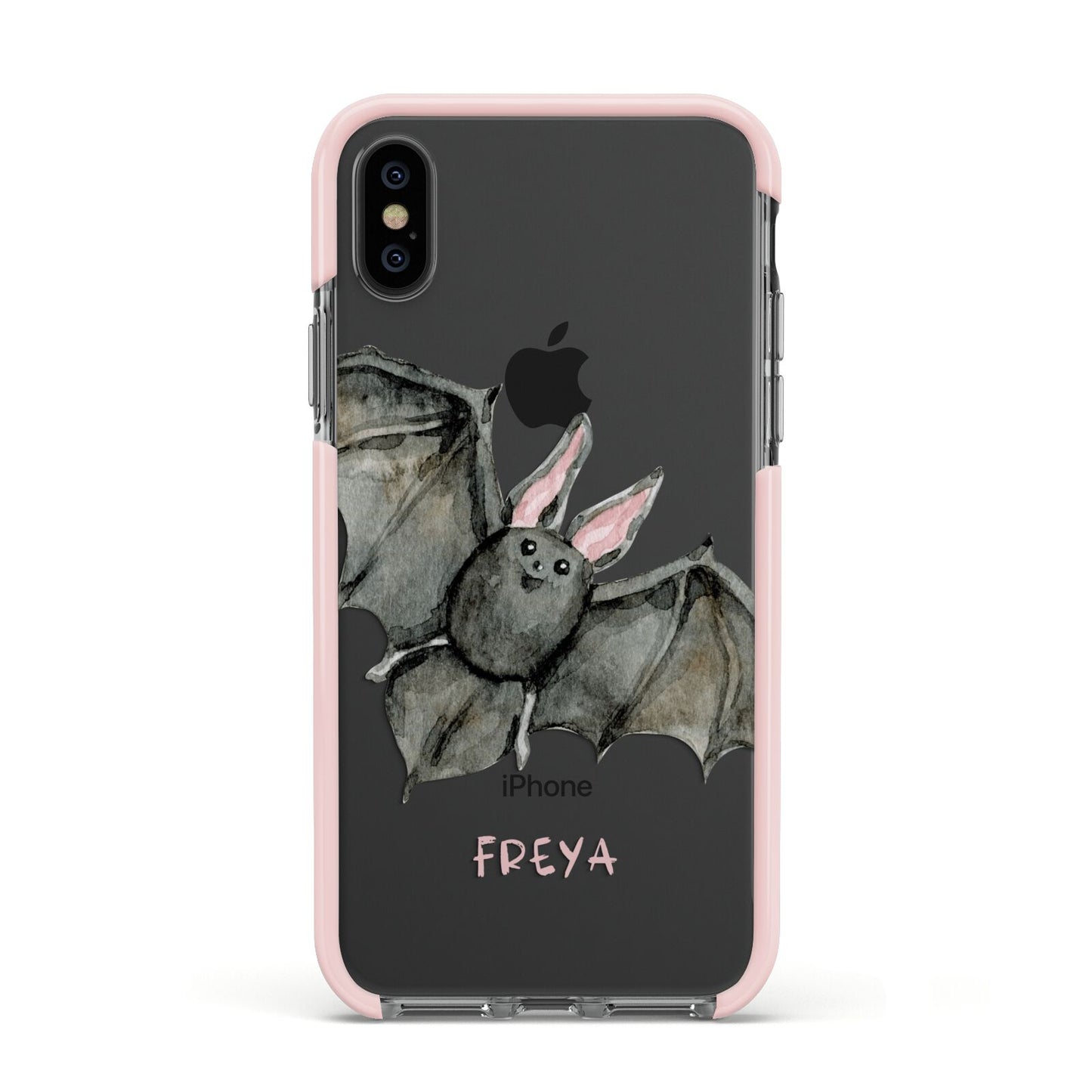 Halloween Bat Apple iPhone Xs Impact Case Pink Edge on Black Phone
