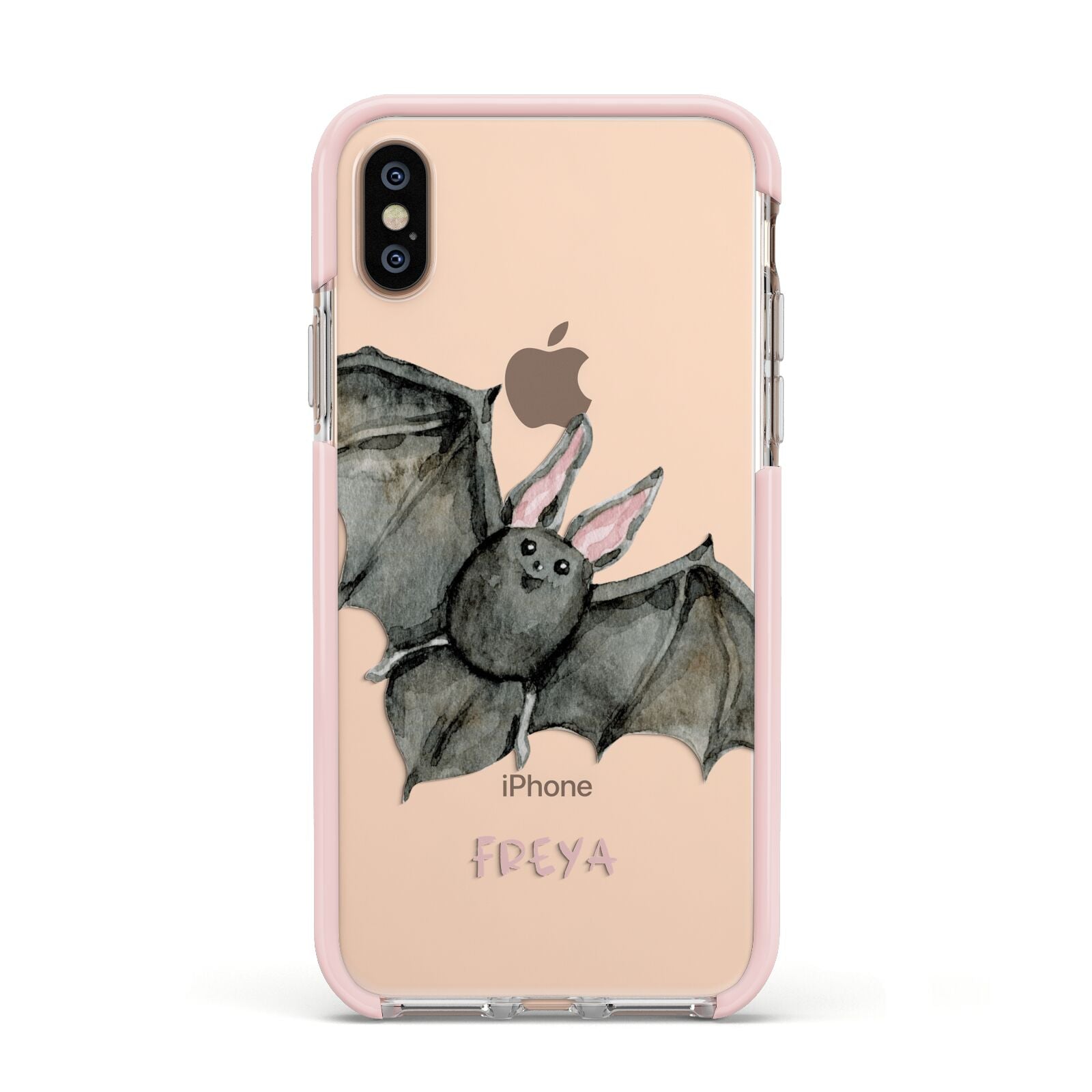 Halloween Bat Apple iPhone Xs Impact Case Pink Edge on Gold Phone