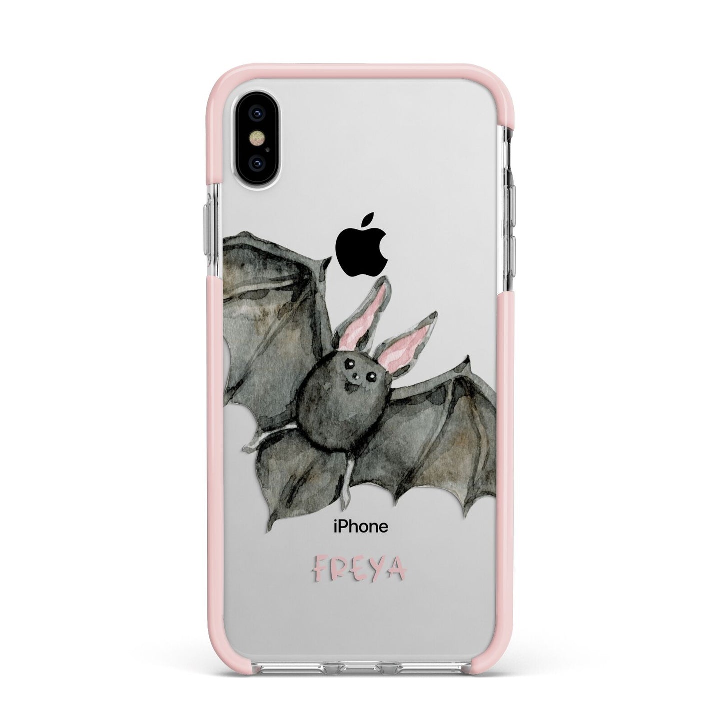 Halloween Bat Apple iPhone Xs Max Impact Case Pink Edge on Silver Phone