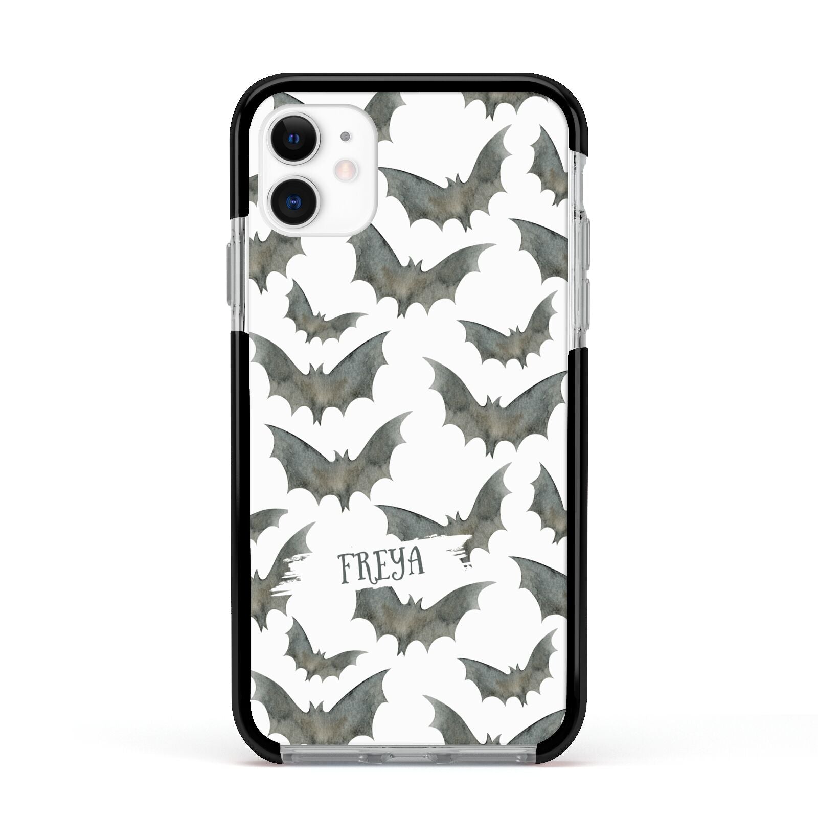 Halloween Bat Cloud Apple iPhone 11 in White with Black Impact Case
