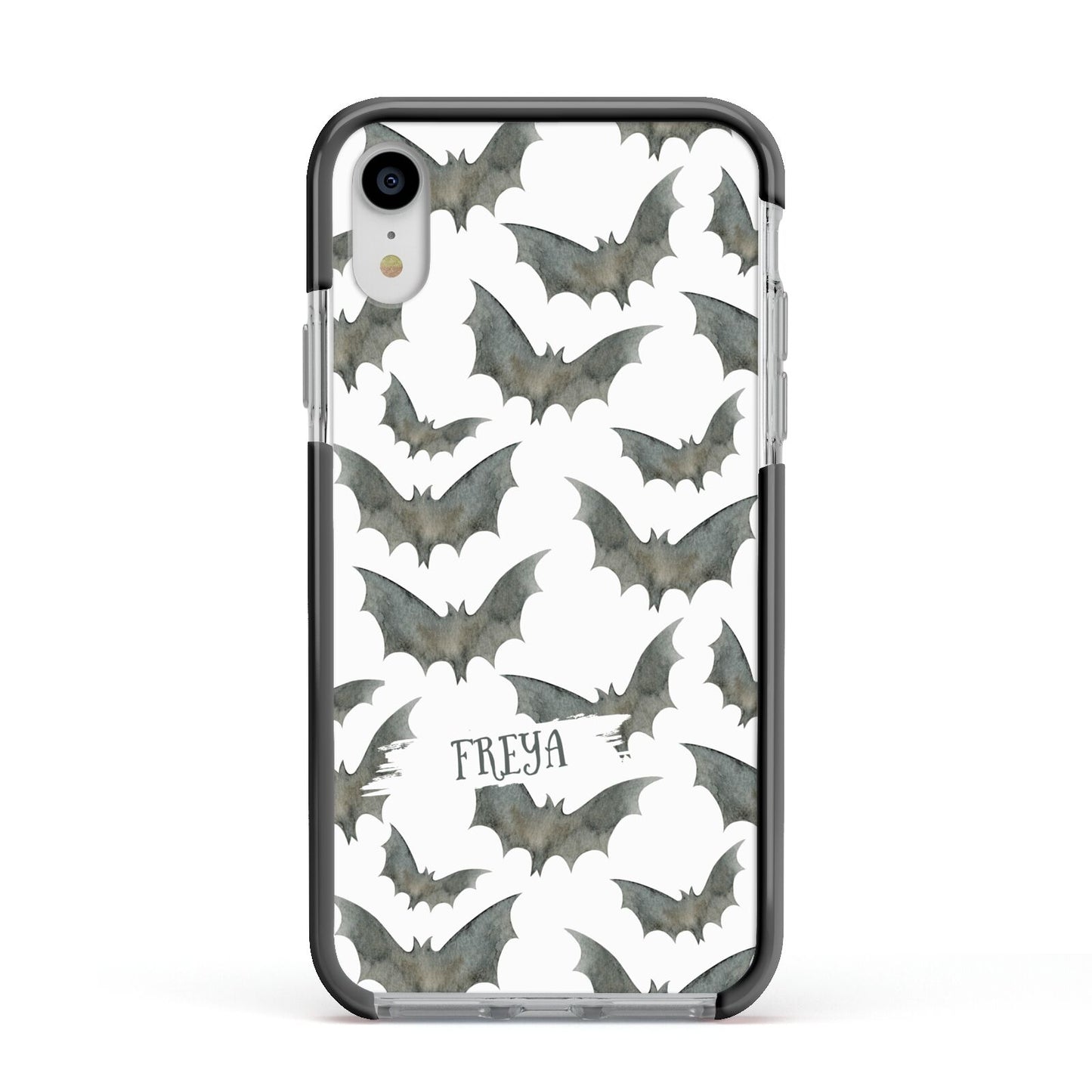 Halloween Bat Cloud Apple iPhone XR Impact Case Black Edge on Silver Phone