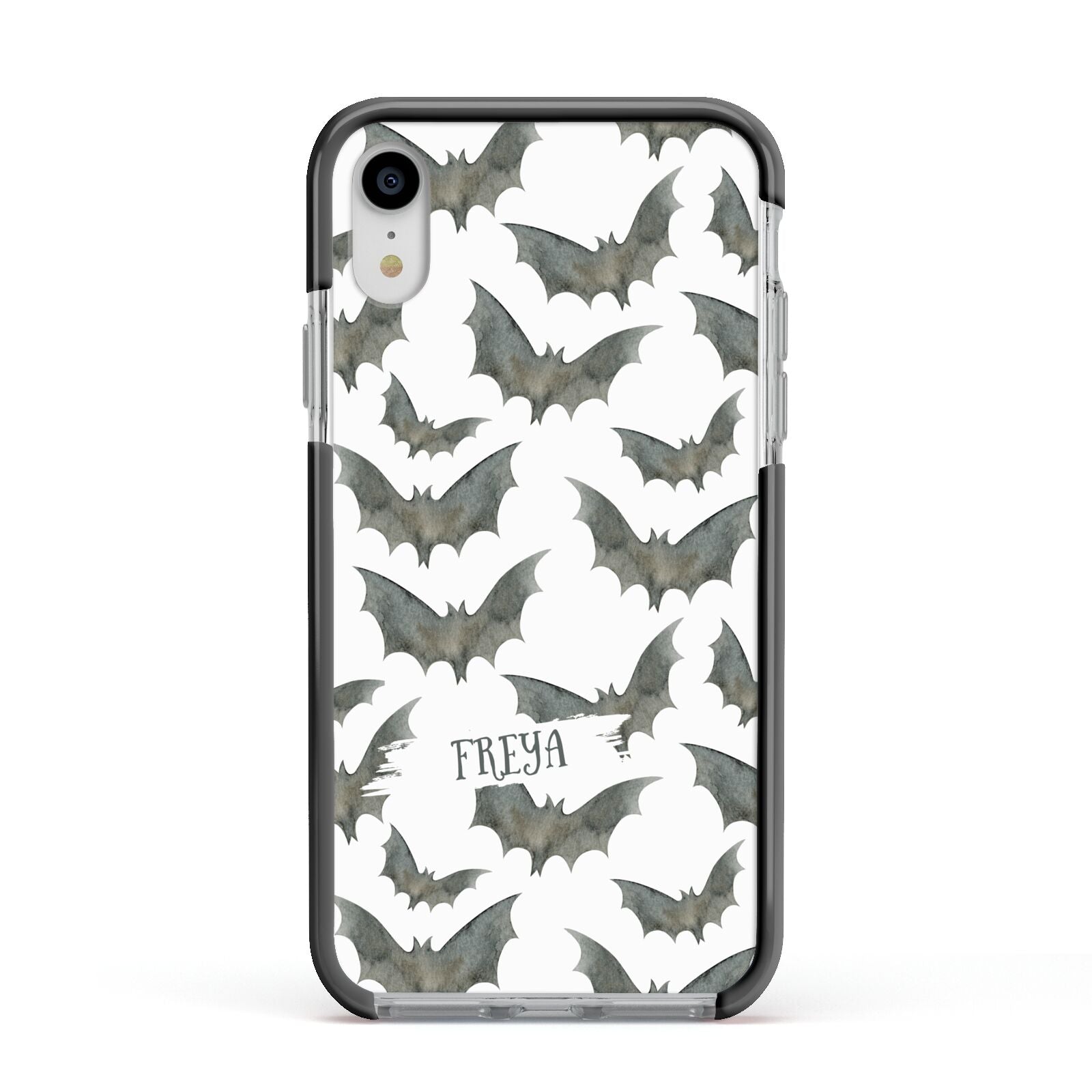 Halloween Bat Cloud Apple iPhone XR Impact Case Black Edge on Silver Phone