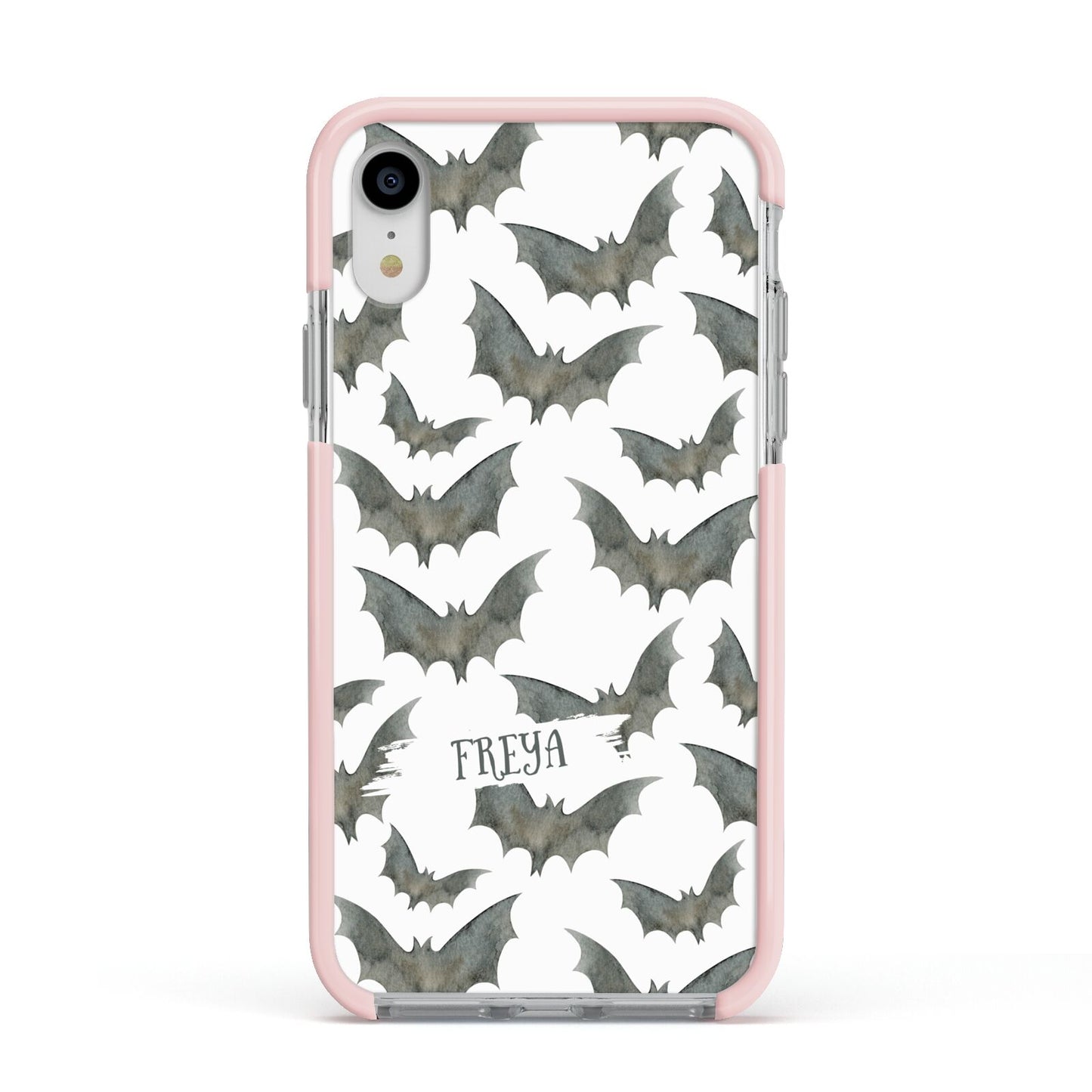 Halloween Bat Cloud Apple iPhone XR Impact Case Pink Edge on Silver Phone