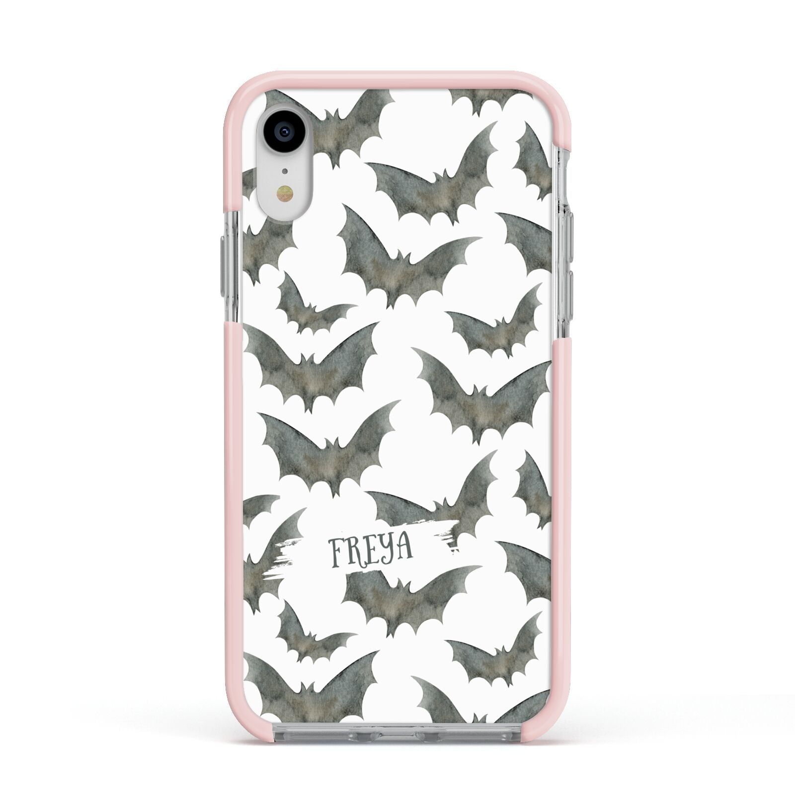 Halloween Bat Cloud Apple iPhone XR Impact Case Pink Edge on Silver Phone