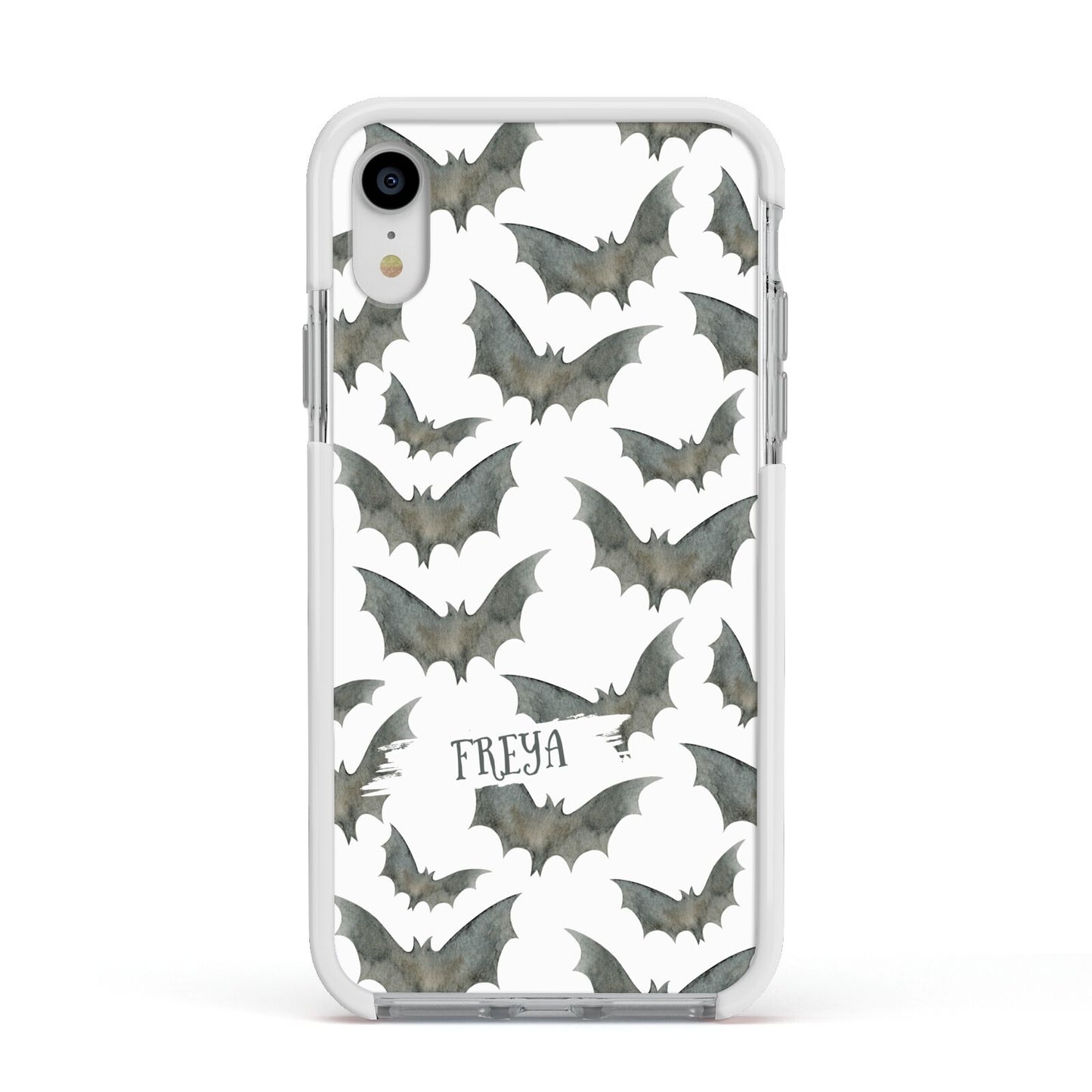 Halloween Bat Cloud Apple iPhone XR Impact Case White Edge on Silver Phone