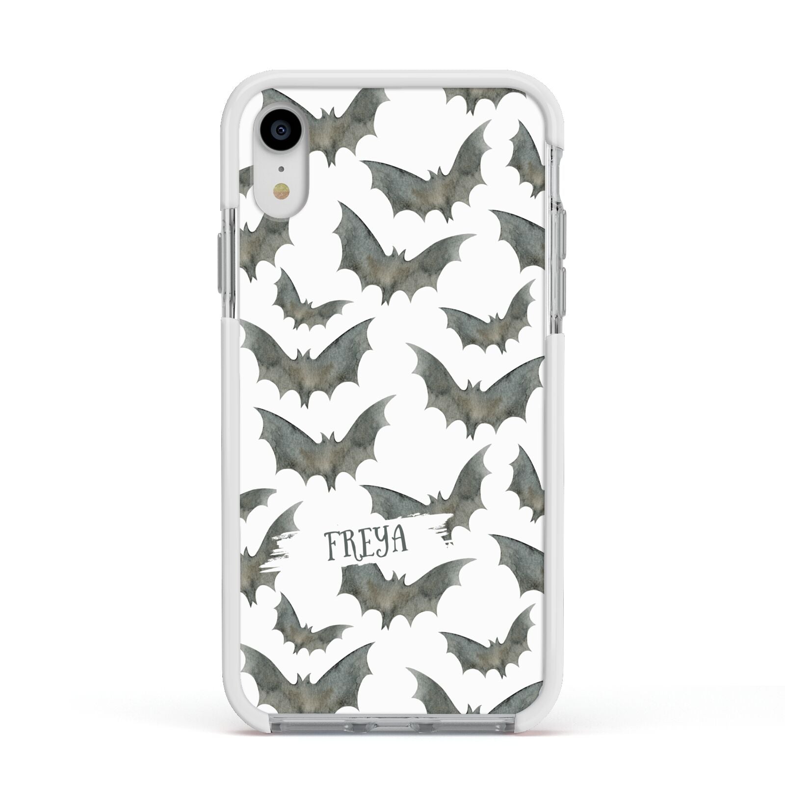Halloween Bat Cloud Apple iPhone XR Impact Case White Edge on Silver Phone
