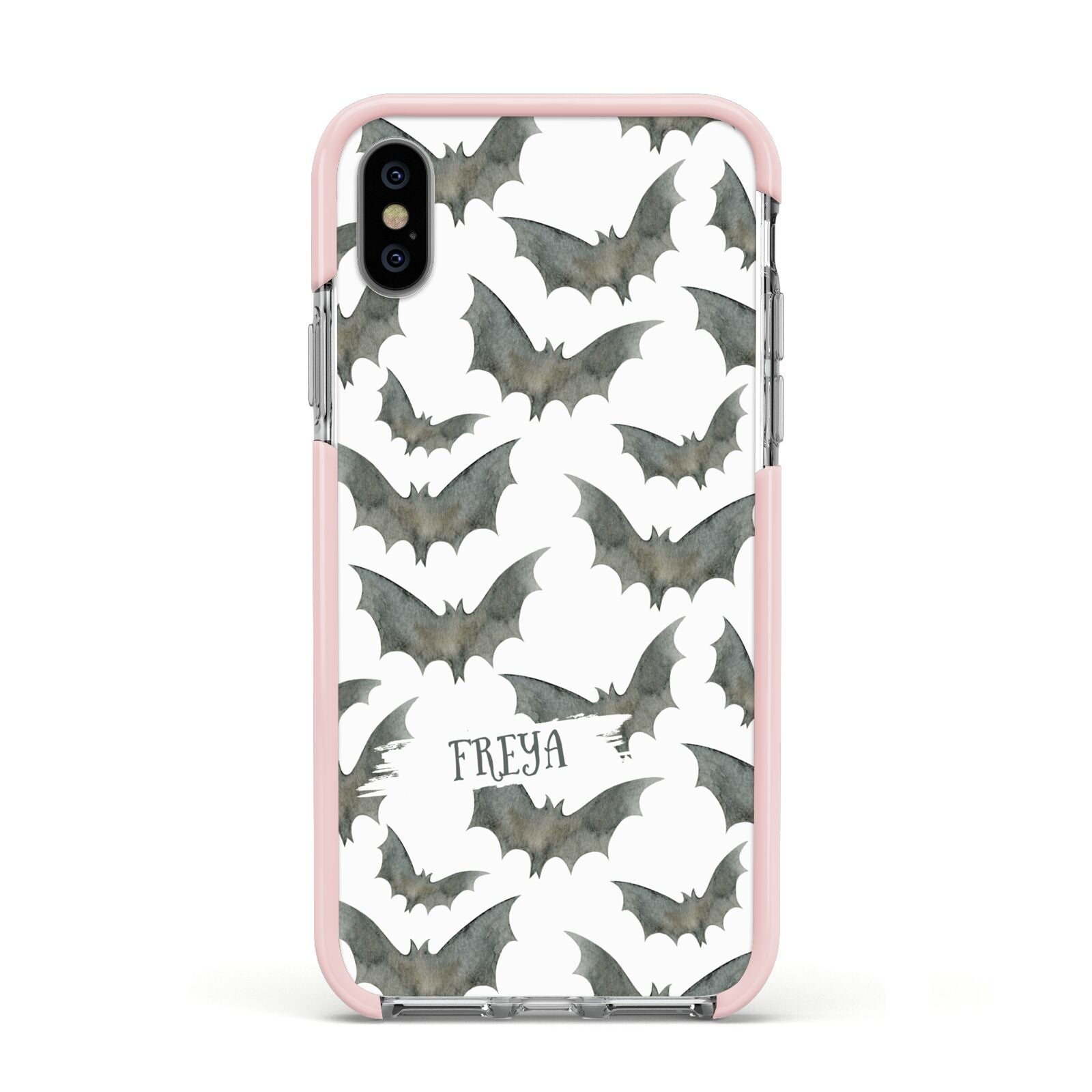 Halloween Bat Cloud Apple iPhone Xs Impact Case Pink Edge on Silver Phone