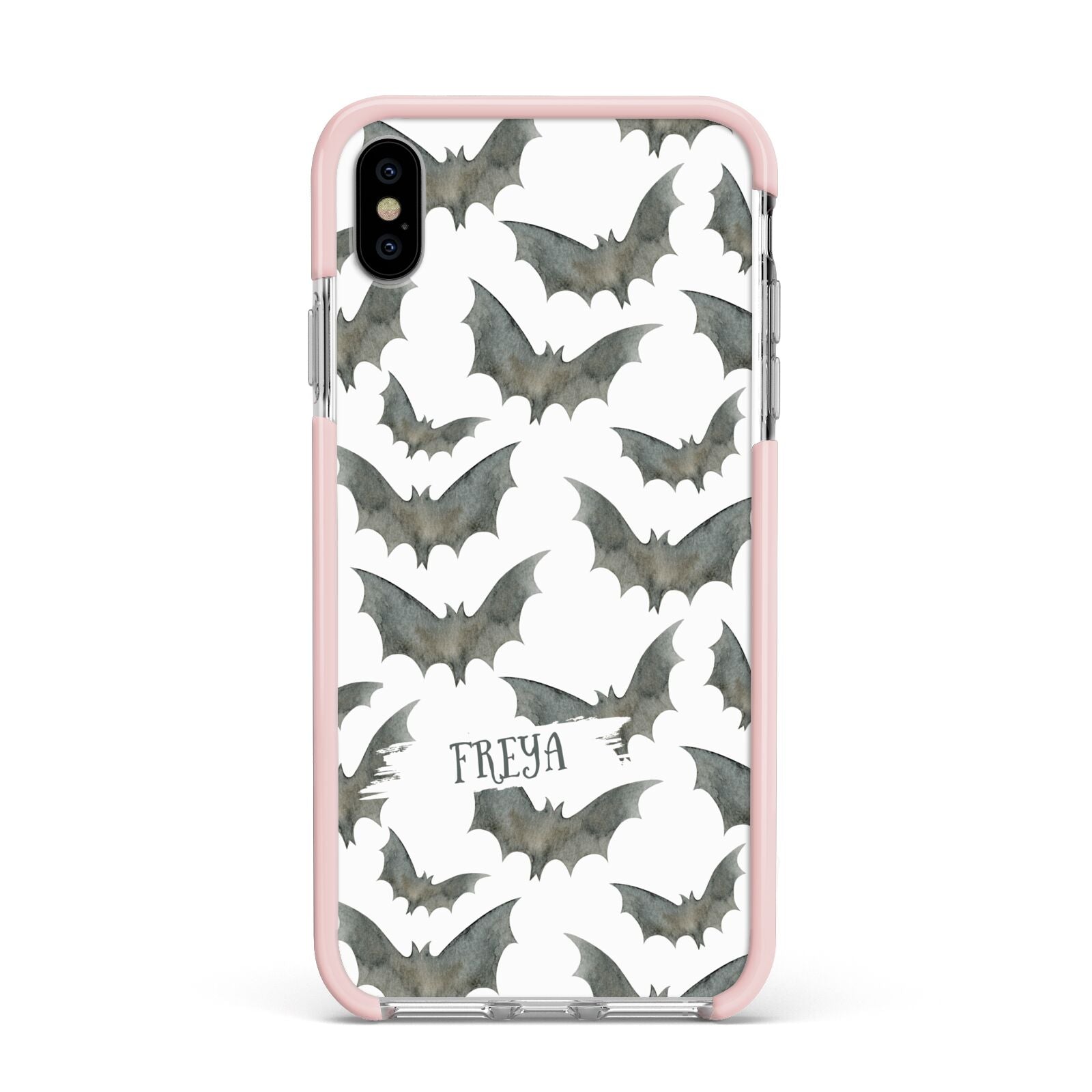 Halloween Bat Cloud Apple iPhone Xs Max Impact Case Pink Edge on Silver Phone