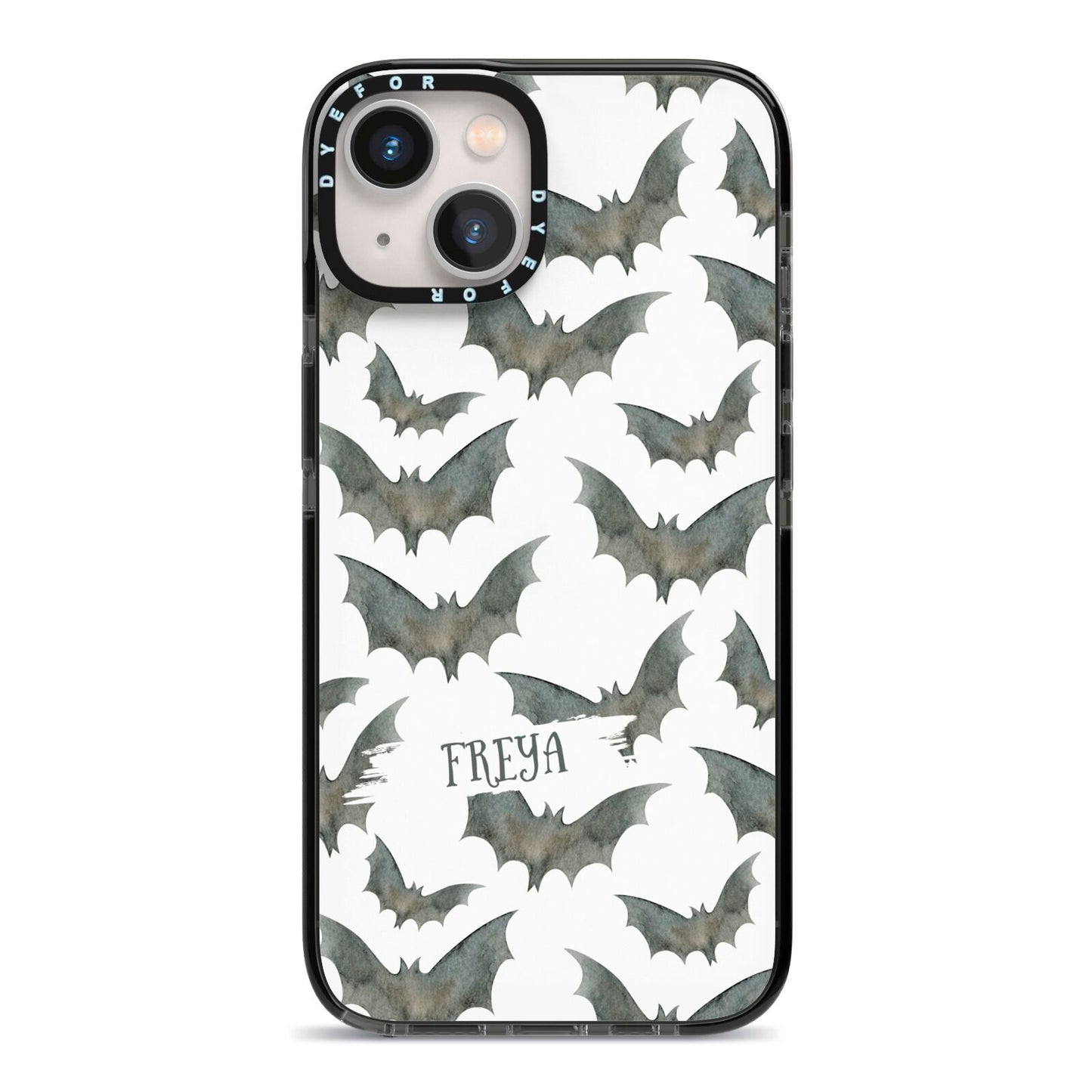 Halloween Bat Cloud iPhone 13 Black Impact Case on Silver phone