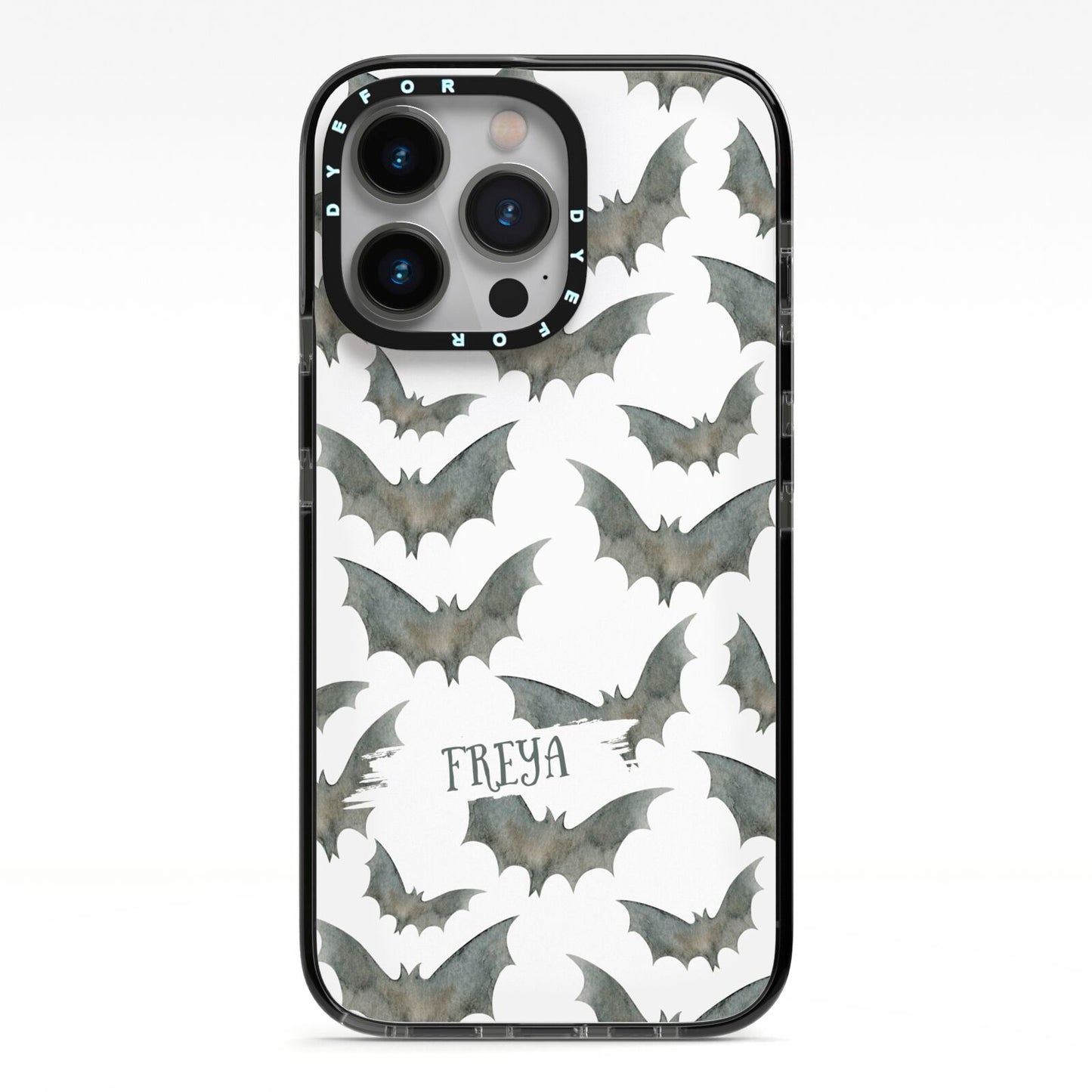 Halloween Bat Cloud iPhone 13 Pro Black Impact Case on Silver phone