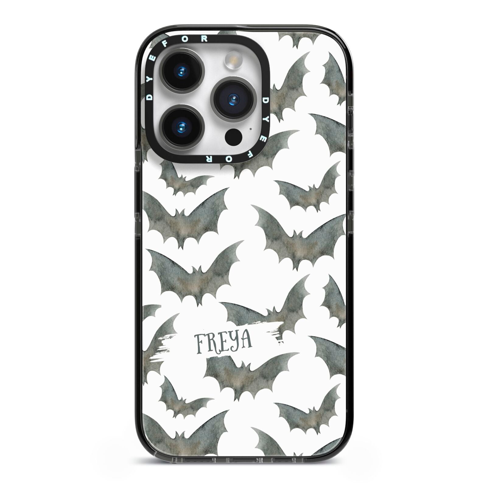 Halloween Bat Cloud iPhone 14 Pro Black Impact Case on Silver phone