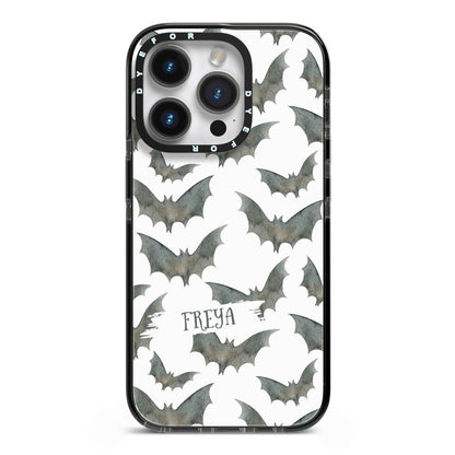 Halloween Bat Cloud iPhone 14 Pro Black Impact Case on Silver phone