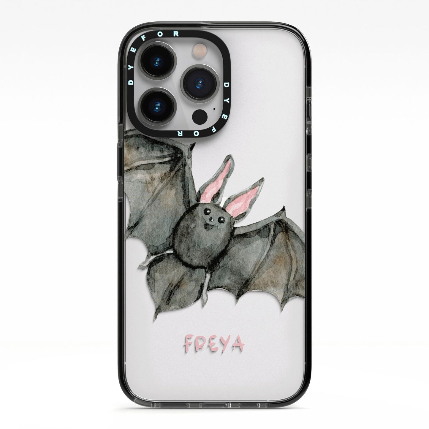 Halloween Bat iPhone 13 Pro Black Impact Case on Silver phone