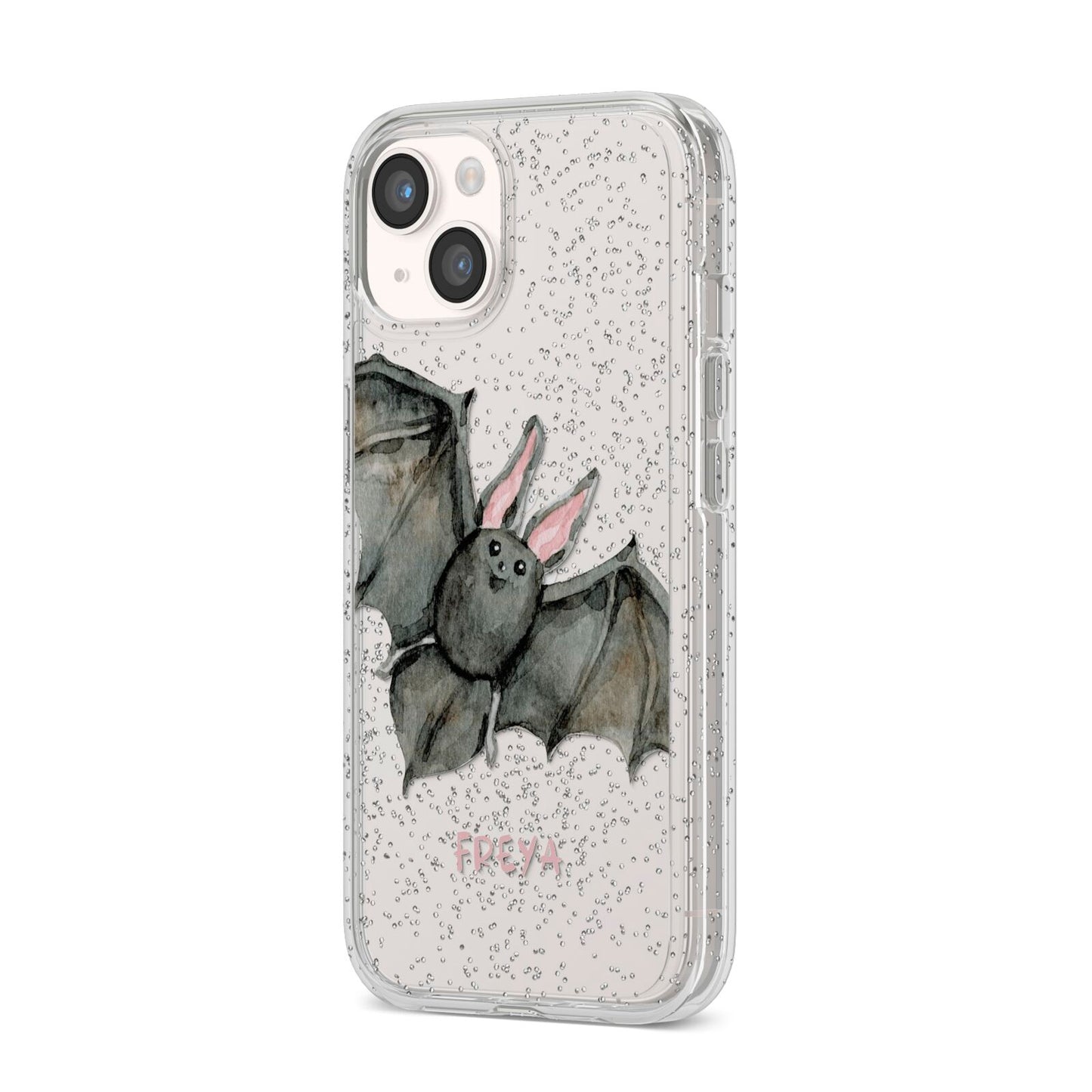 Halloween Bat iPhone 14 Glitter Tough Case Starlight Angled Image