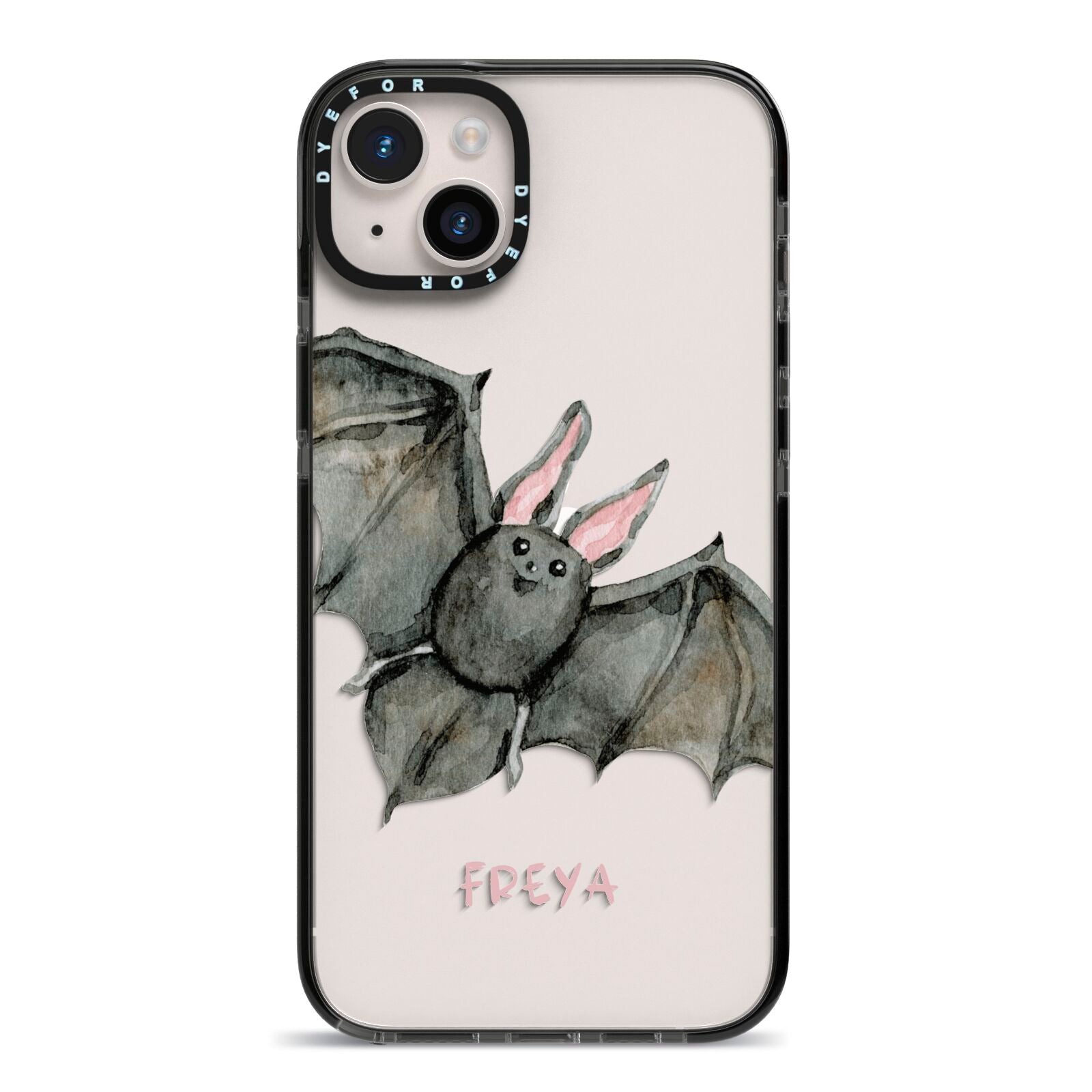 Halloween Bat iPhone 14 Plus Black Impact Case on Silver phone
