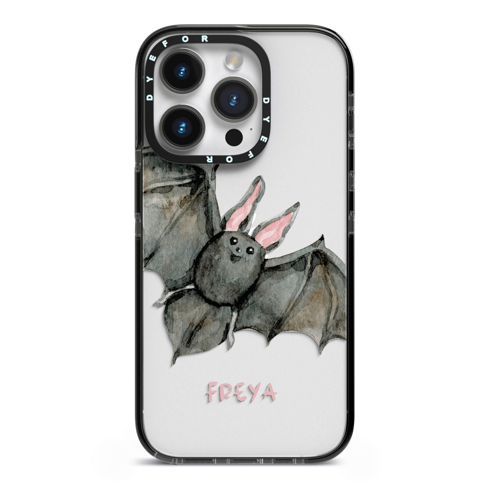 Halloween Bat iPhone 14 Pro Black Impact Case on Silver phone