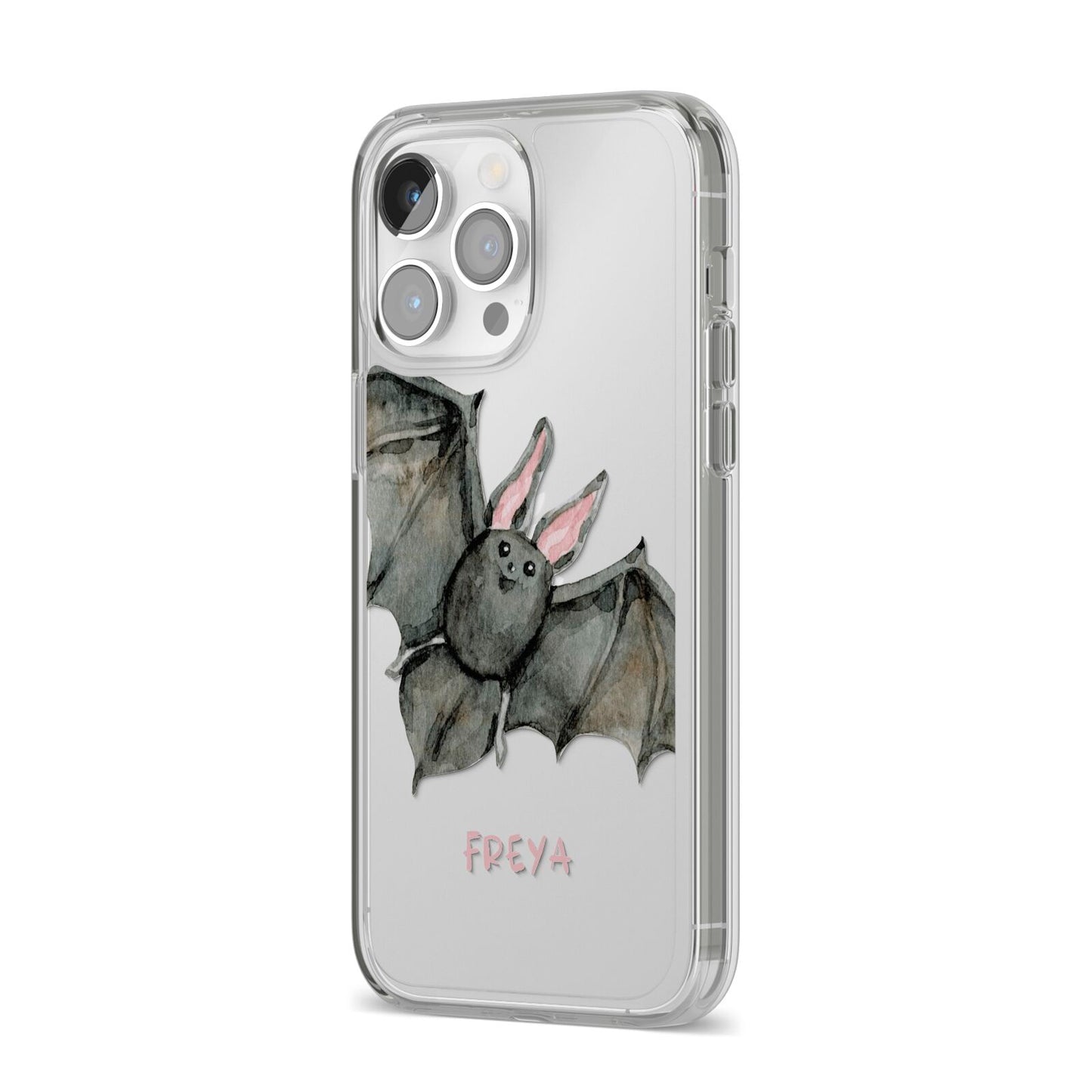 Halloween Bat iPhone 14 Pro Max Clear Tough Case Silver Angled Image