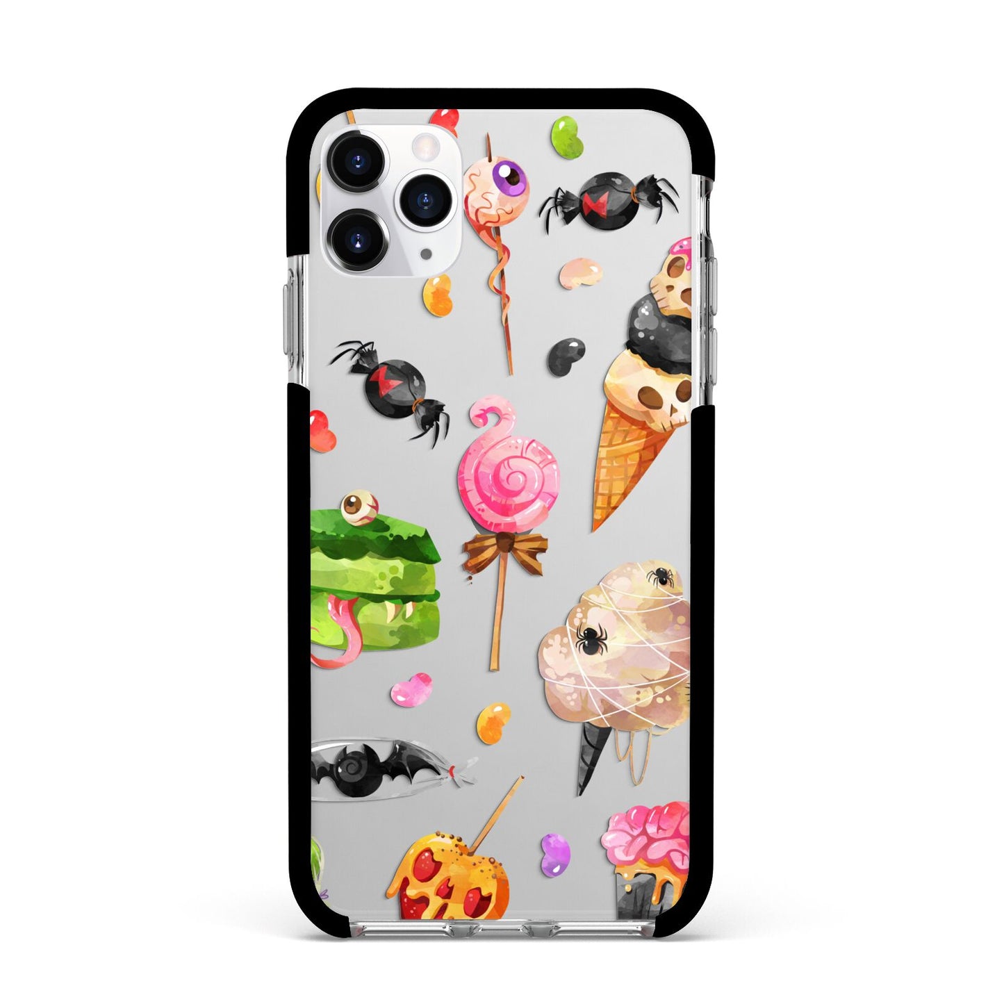 Halloween Cakes and Candy Apple iPhone 11 Pro Max in Silver with Black Impact Case