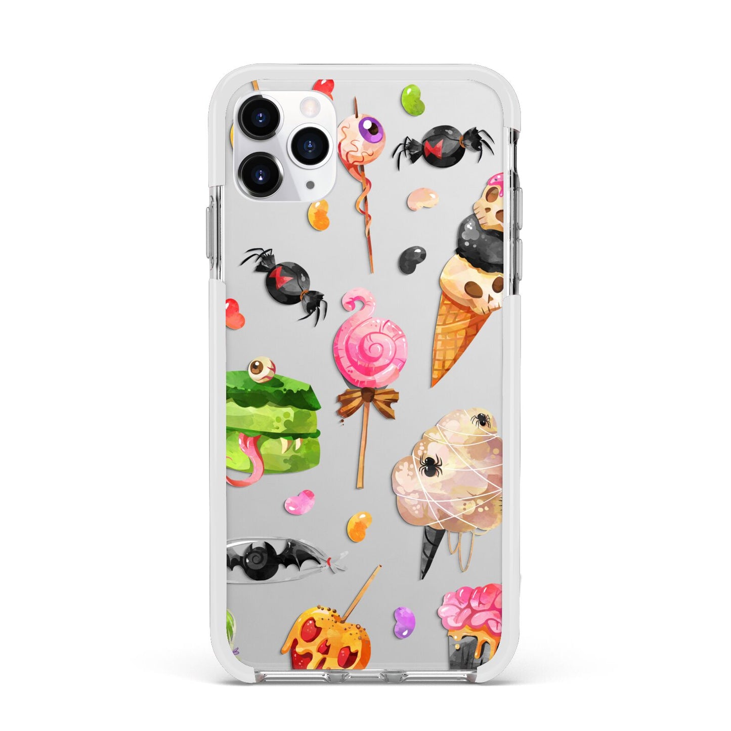 Halloween Cakes and Candy Apple iPhone 11 Pro Max in Silver with White Impact Case