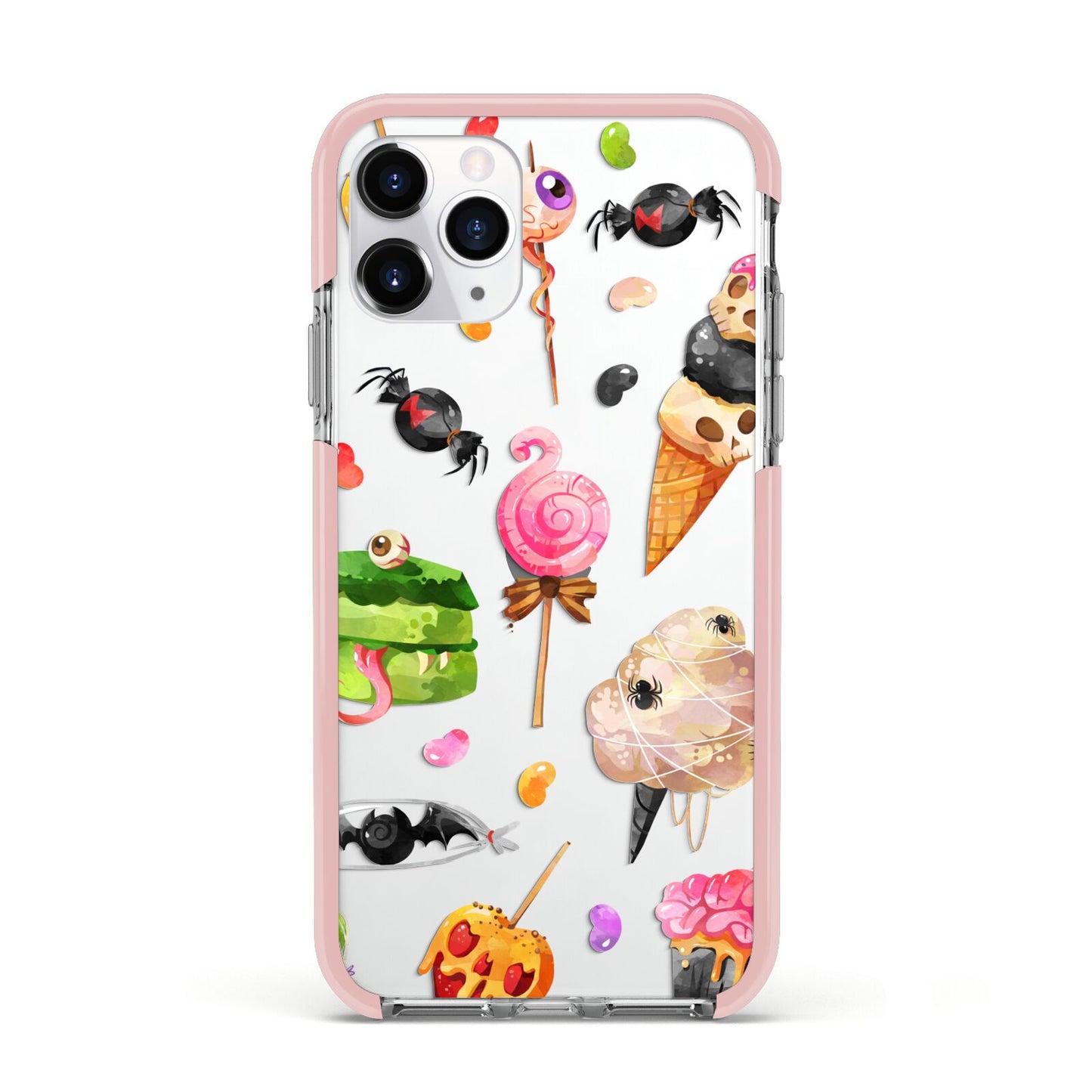 Halloween Cakes and Candy Apple iPhone 11 Pro in Silver with Pink Impact Case