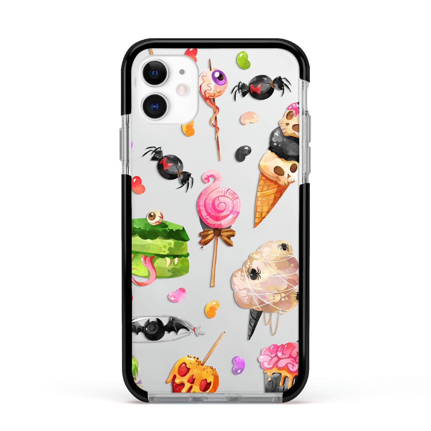 Halloween Cakes and Candy Apple iPhone 11 in White with Black Impact Case