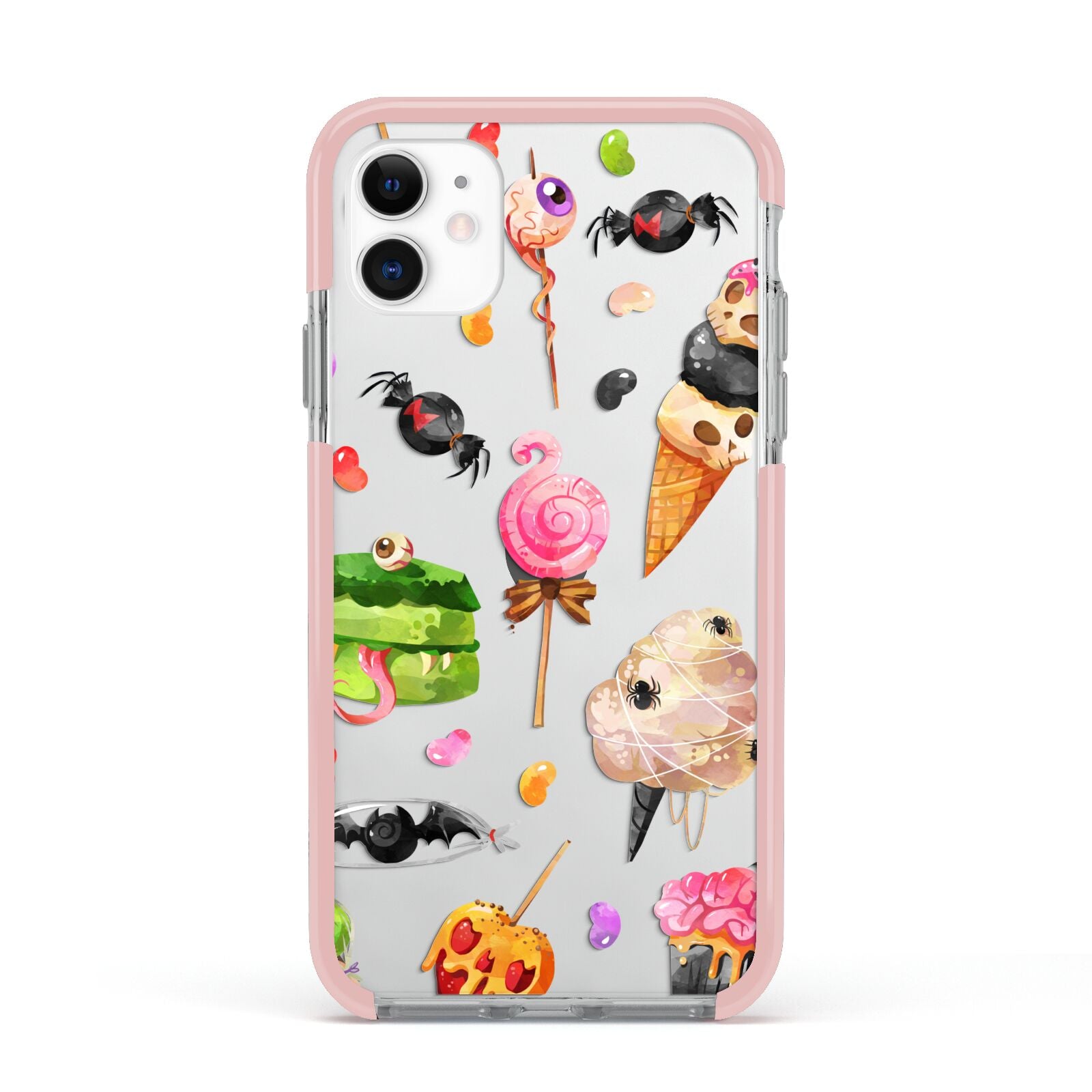 Halloween Cakes and Candy Apple iPhone 11 in White with Pink Impact Case