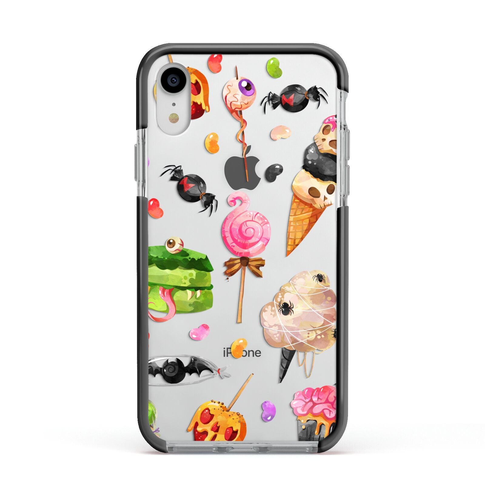 Halloween Cakes and Candy Apple iPhone XR Impact Case Black Edge on Silver Phone