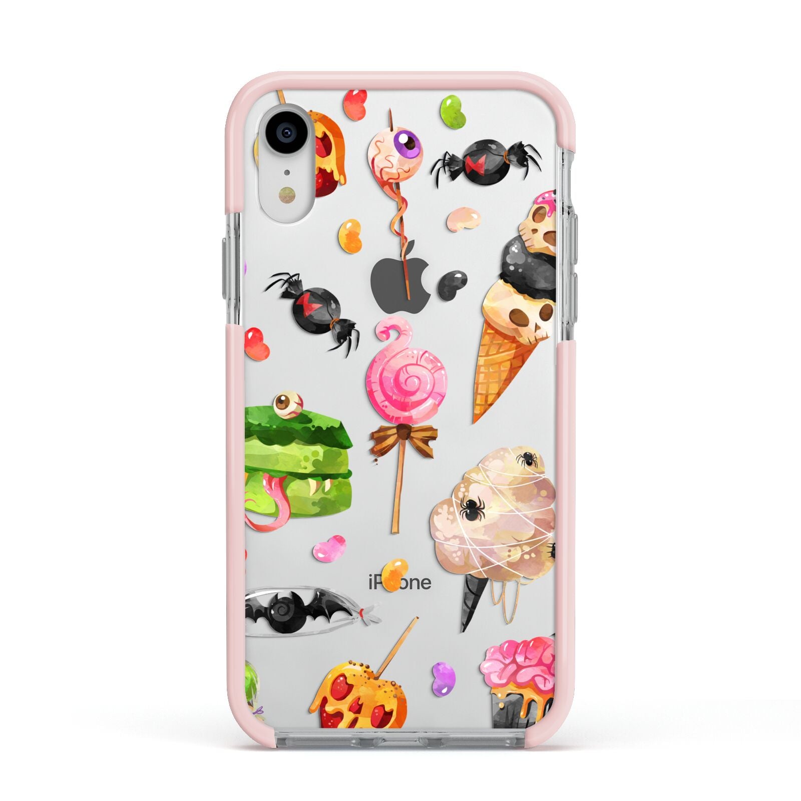 Halloween Cakes and Candy Apple iPhone XR Impact Case Pink Edge on Silver Phone